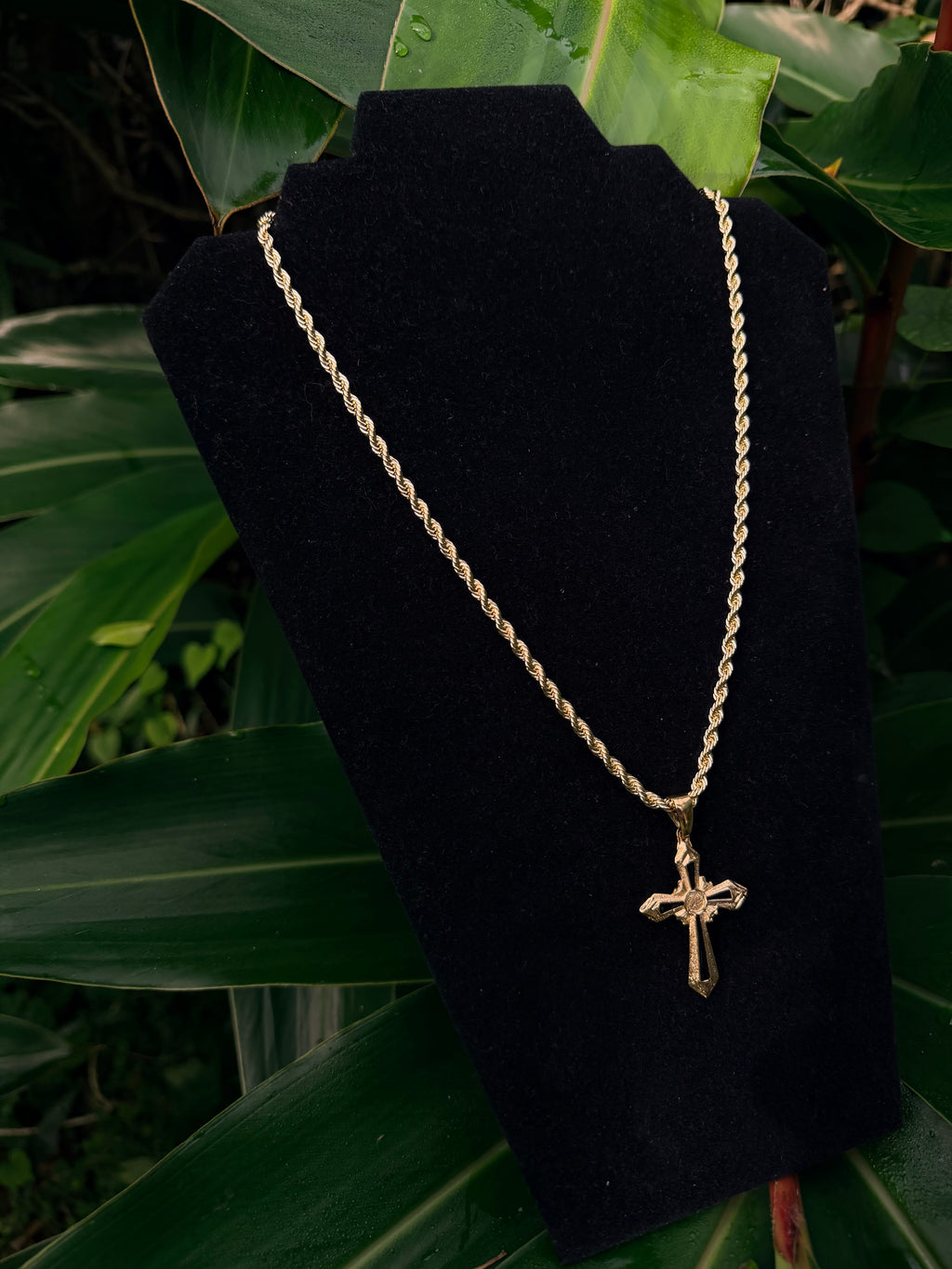 Rope Chain with Black-Cut Cross Pendant - 14K Gold Filled