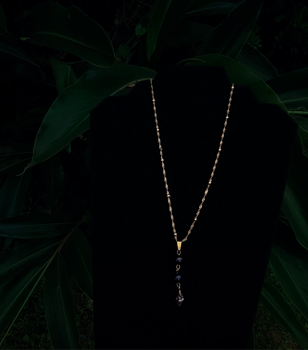 14K Gold Filled Twist Rope Necklace with Dark Pearls and Shell Drops