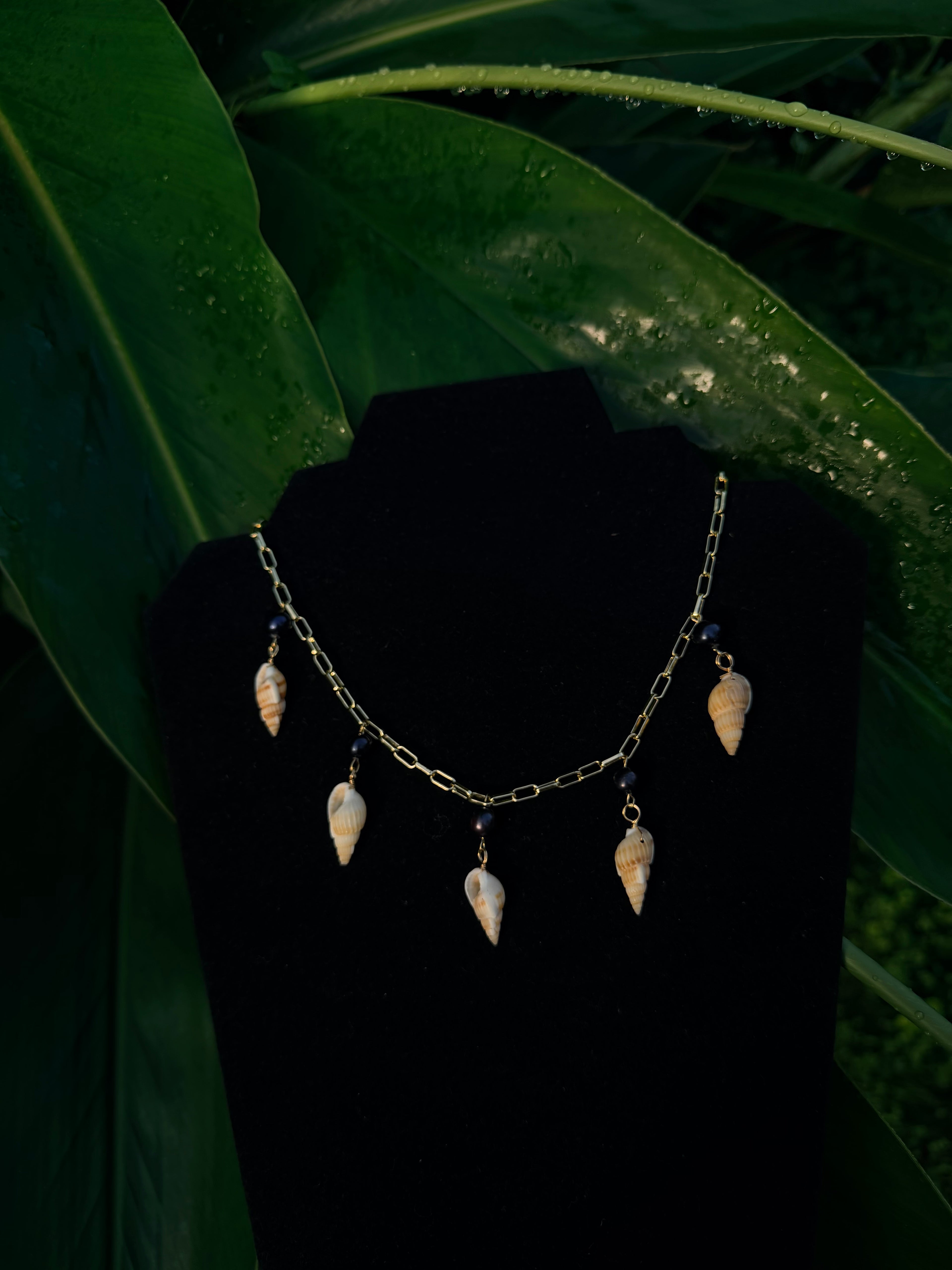 14k gold paper clip Pearl Shell Necklace