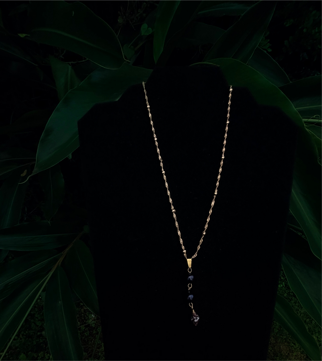 14K Gold Filled Twist Rope Necklace with Dark Pearls and Shell Drops