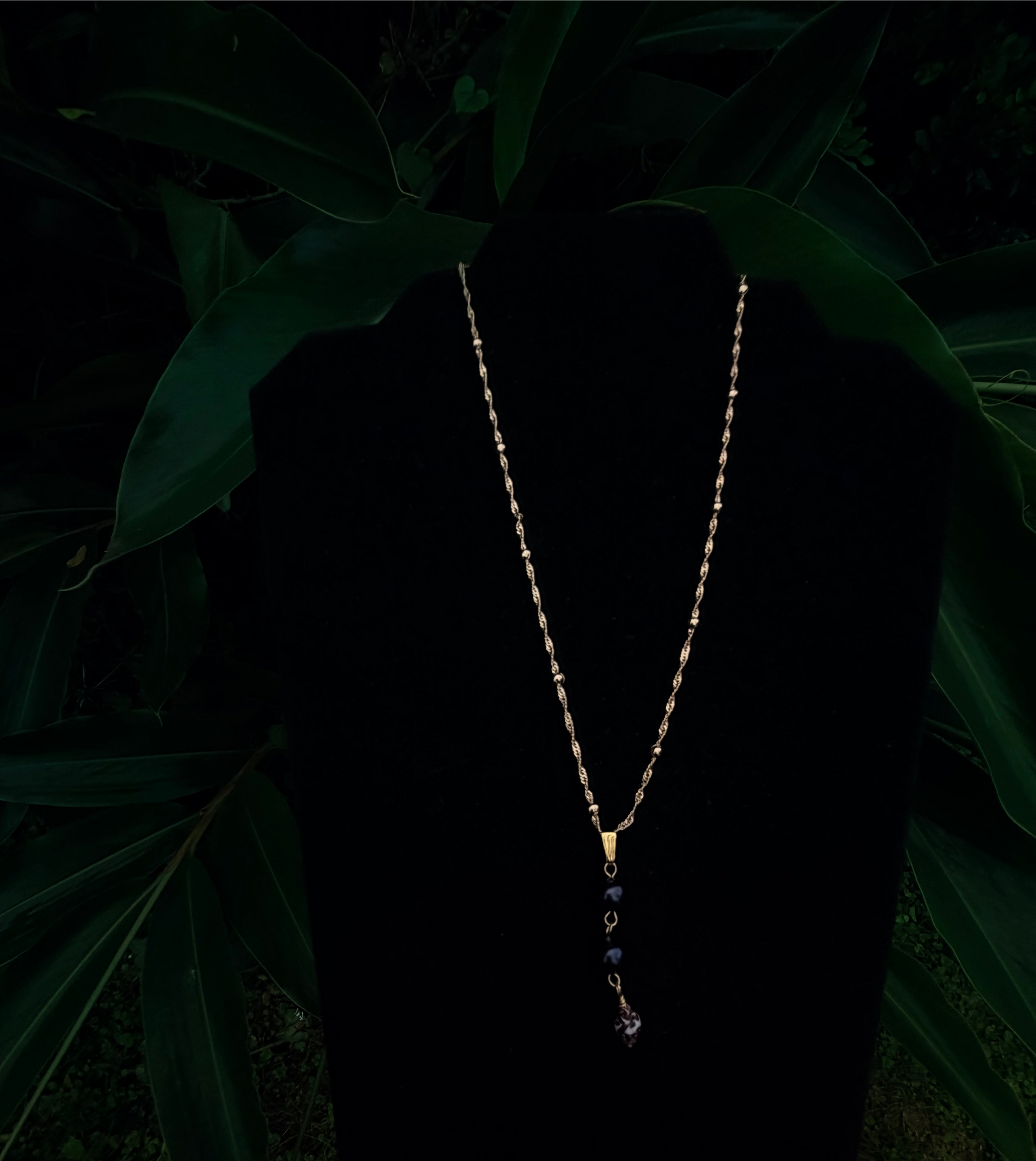 14K Gold Filled Twist Rope Necklace with Dark Pearls and Shell Drops