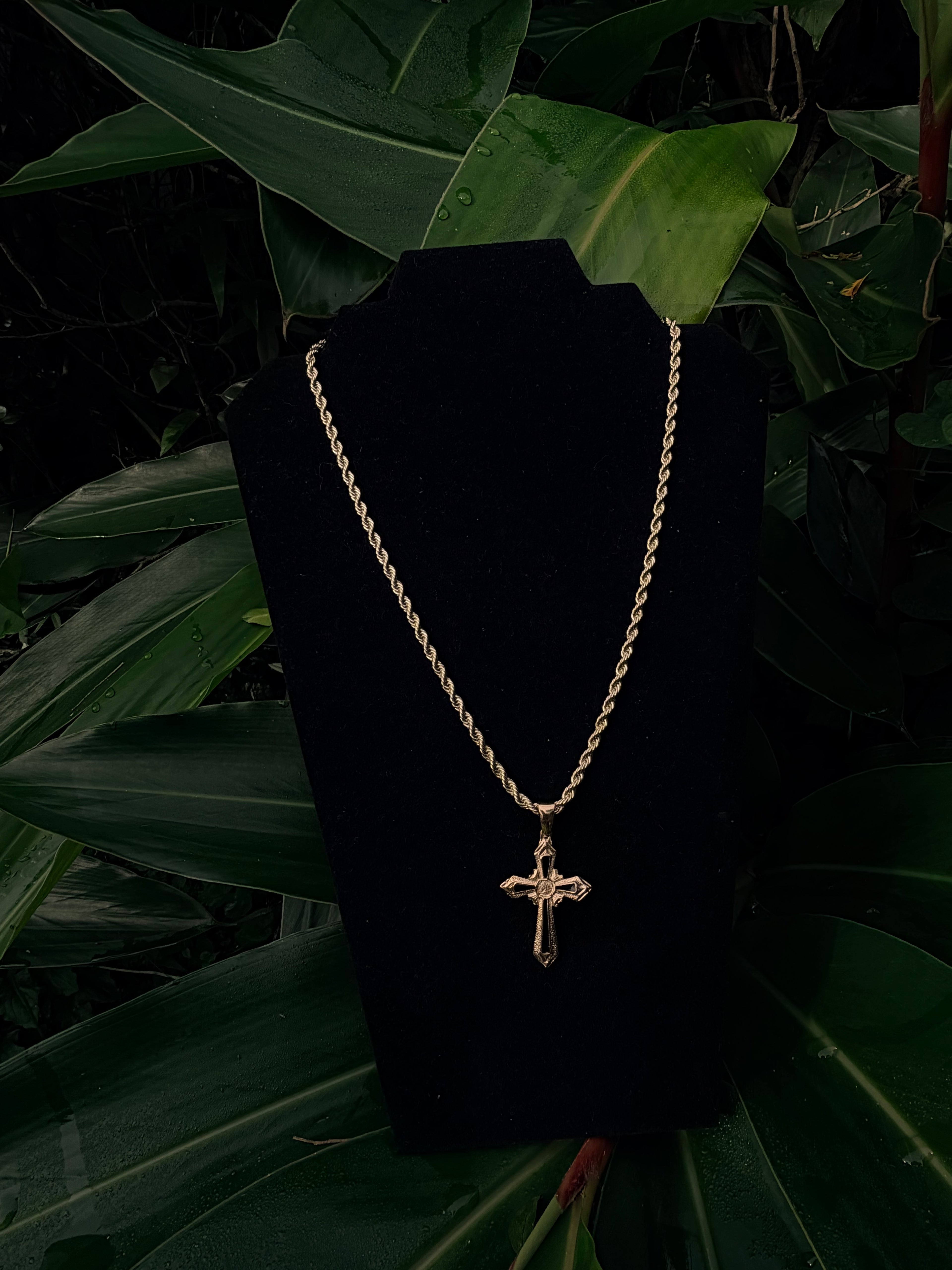 Rope Chain with Black-Cut Cross Pendant - 14K Gold Filled