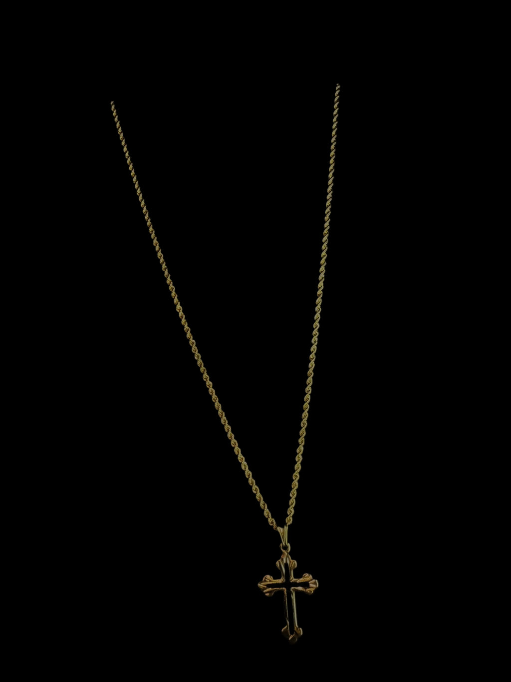 10k 16” Diamond Cut Rope With Luxe Cross Pendant