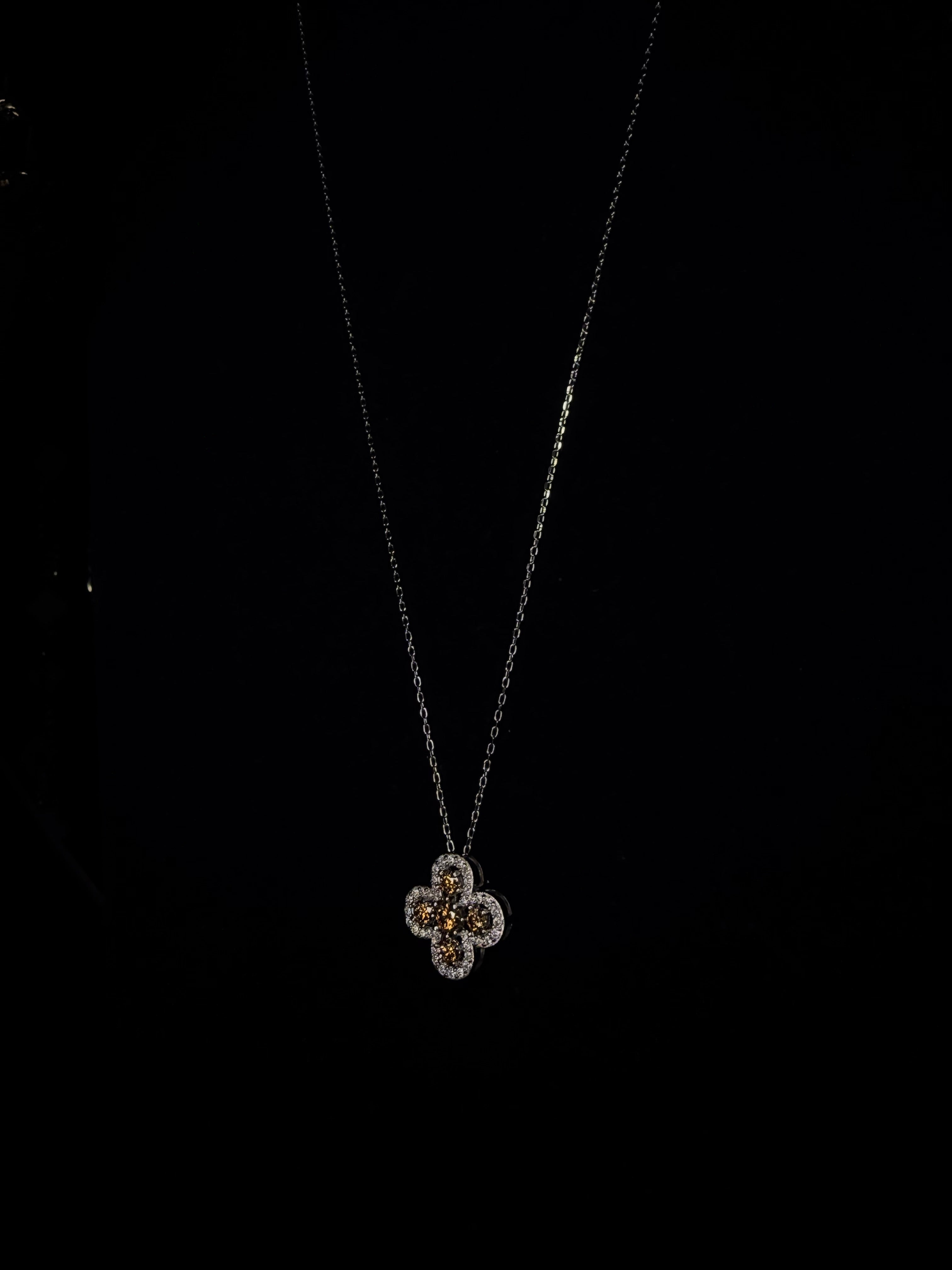 Chocolate Moissanite Clover , Cable Chain