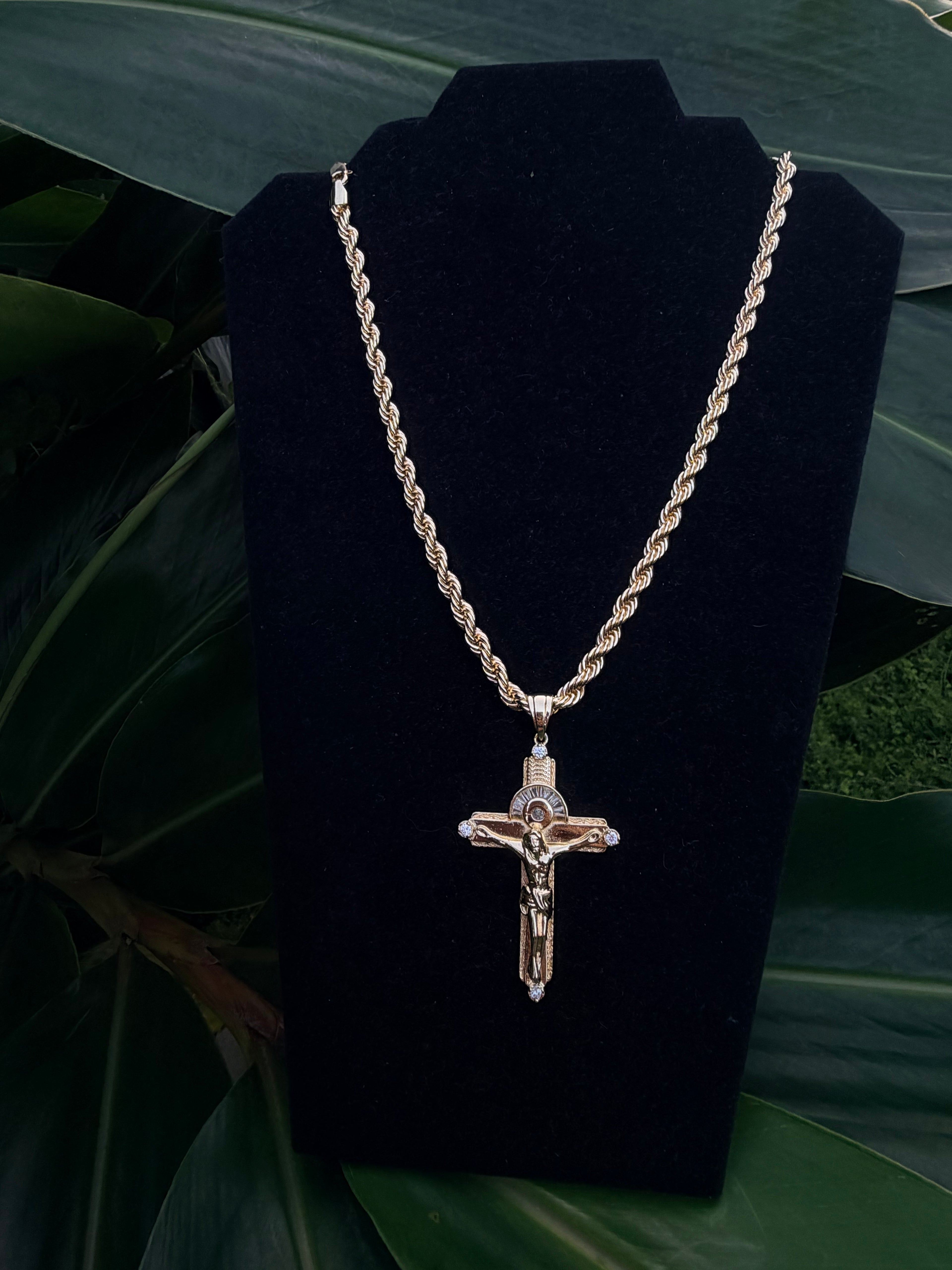 14k Gold Filled Cross Necklace Sets with Rope Chain