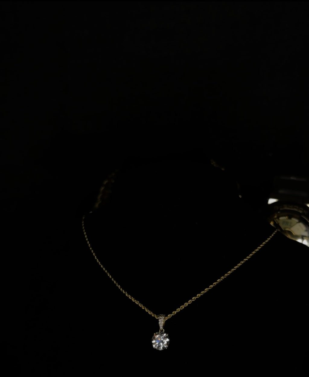 10K Gold Luxe Rope Chain Necklace with 2-Carat Moissanite – 20-inch, 1.5mm
