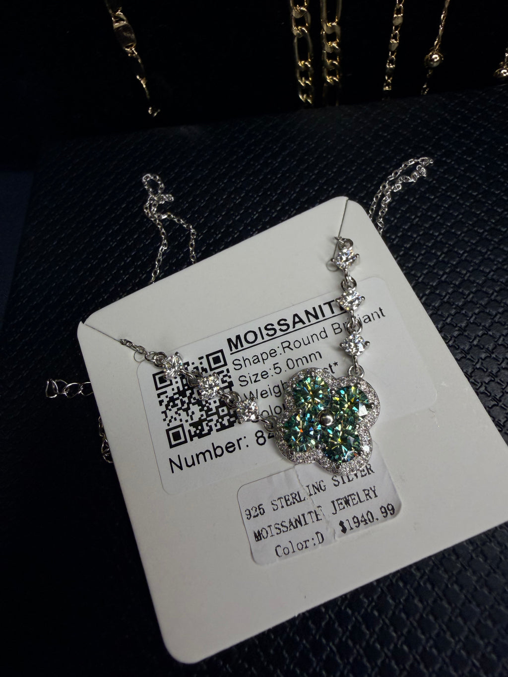 Baby blue 4 Leaf clover genuine Moissanite chain