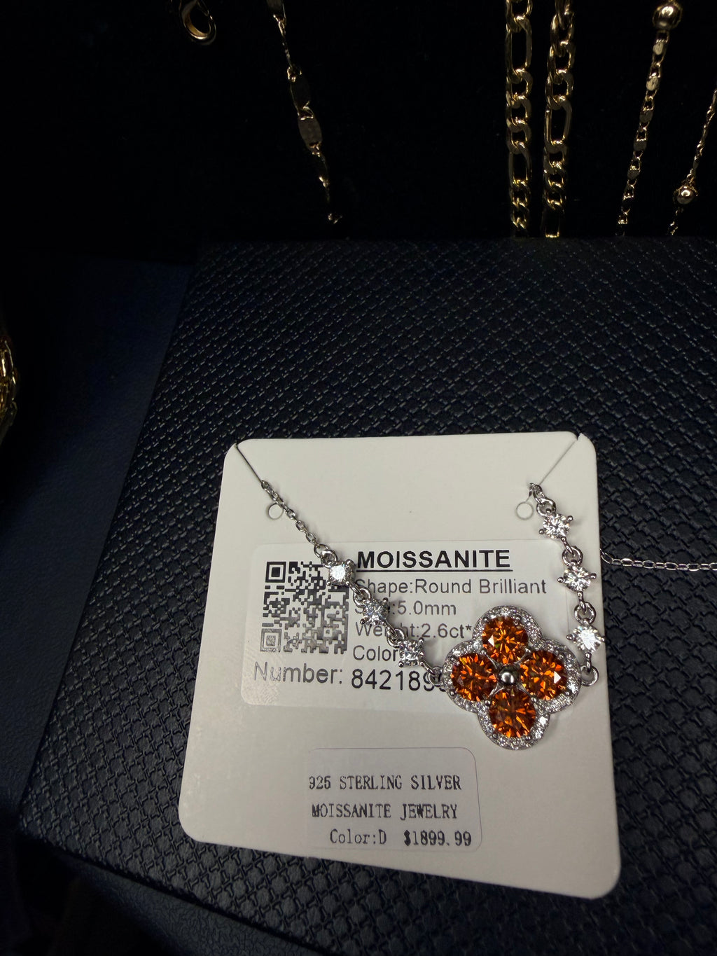 Genuine orange 4 leaf clover Moissanite Bracelet