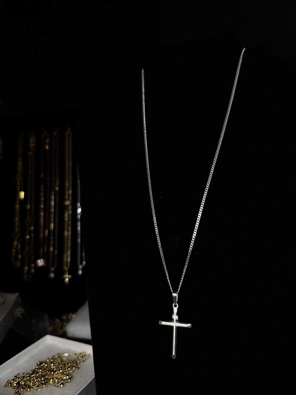 Solid Sterling silver Cuban link with simple cross