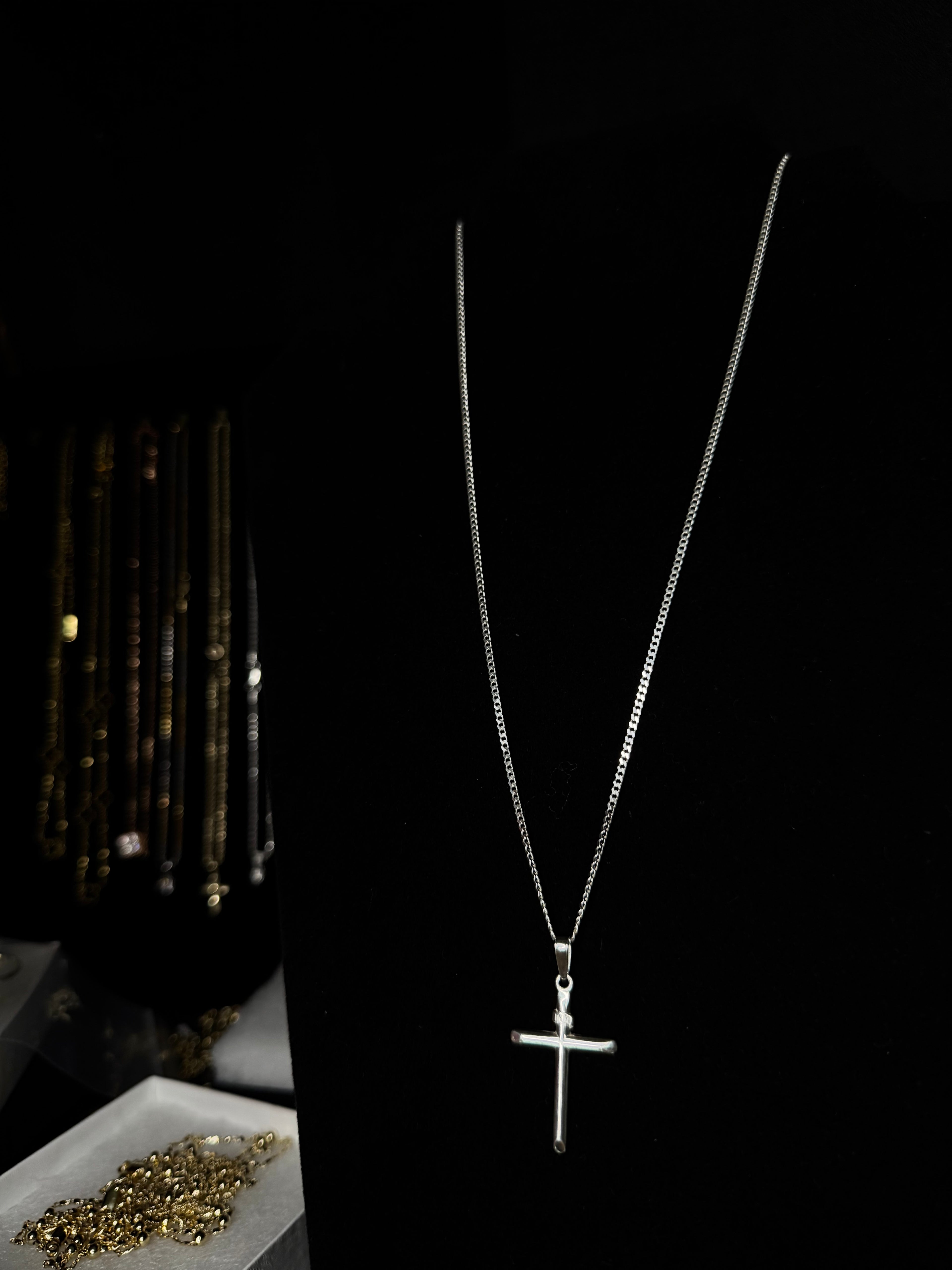 Solid Sterling silver Cuban link with simple cross