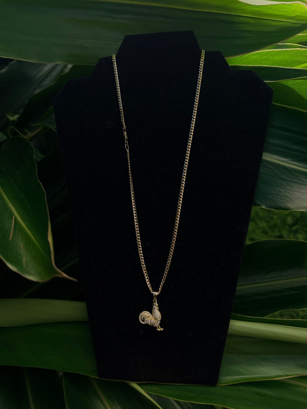 Cuban Link Iced Out Rooster Jewelry Set – 14K Gold Filled Chain with Diamond-Accented Rooster Pendant