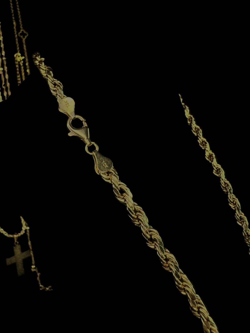10K Solid Gold Rope Chain Necklace, Diamond Cut, 7mm Width, 26 Inches Length