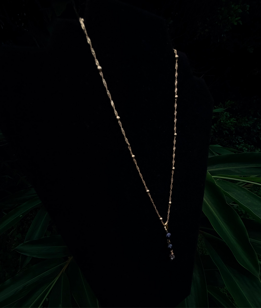 14K Gold Filled Twist Rope Necklace with Dark Pearls and Shell Drops