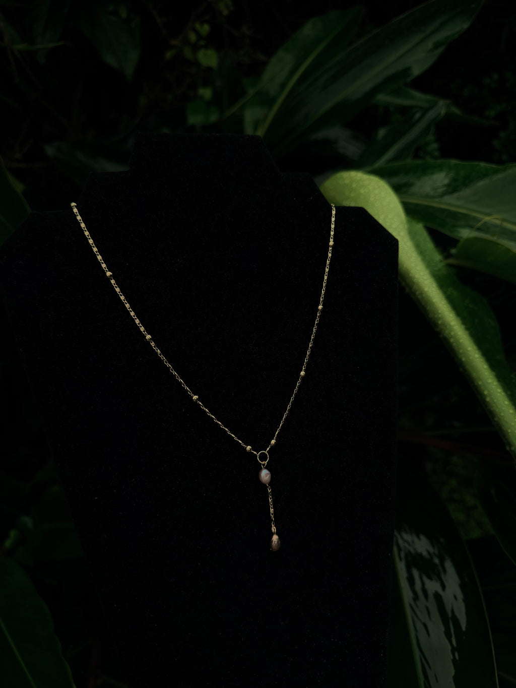 14k gold filled pink pearl drop down chain