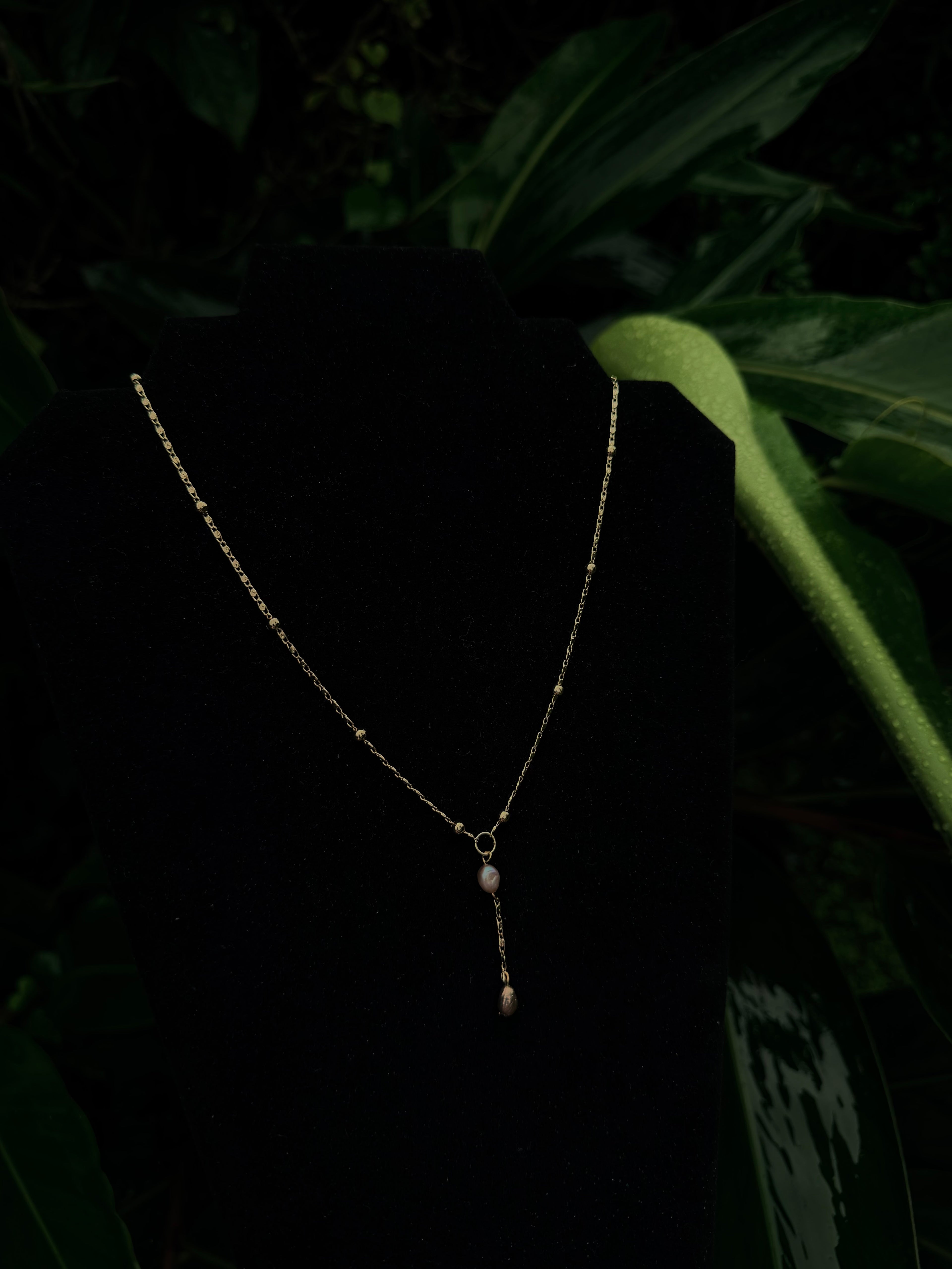 14k gold filled pink pearl drop down chain