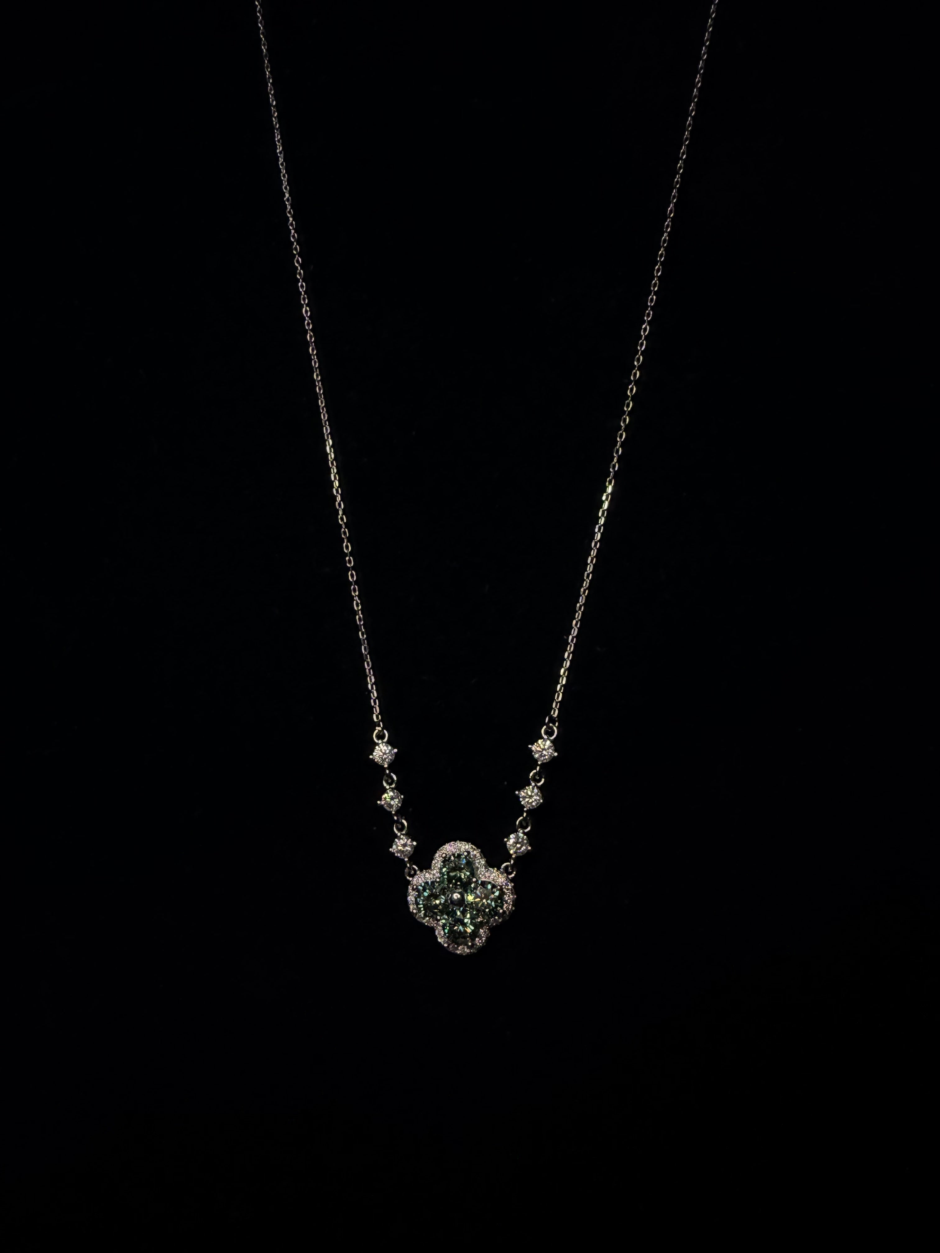 Baby blue 4 Leaf clover genuine Moissanite chain