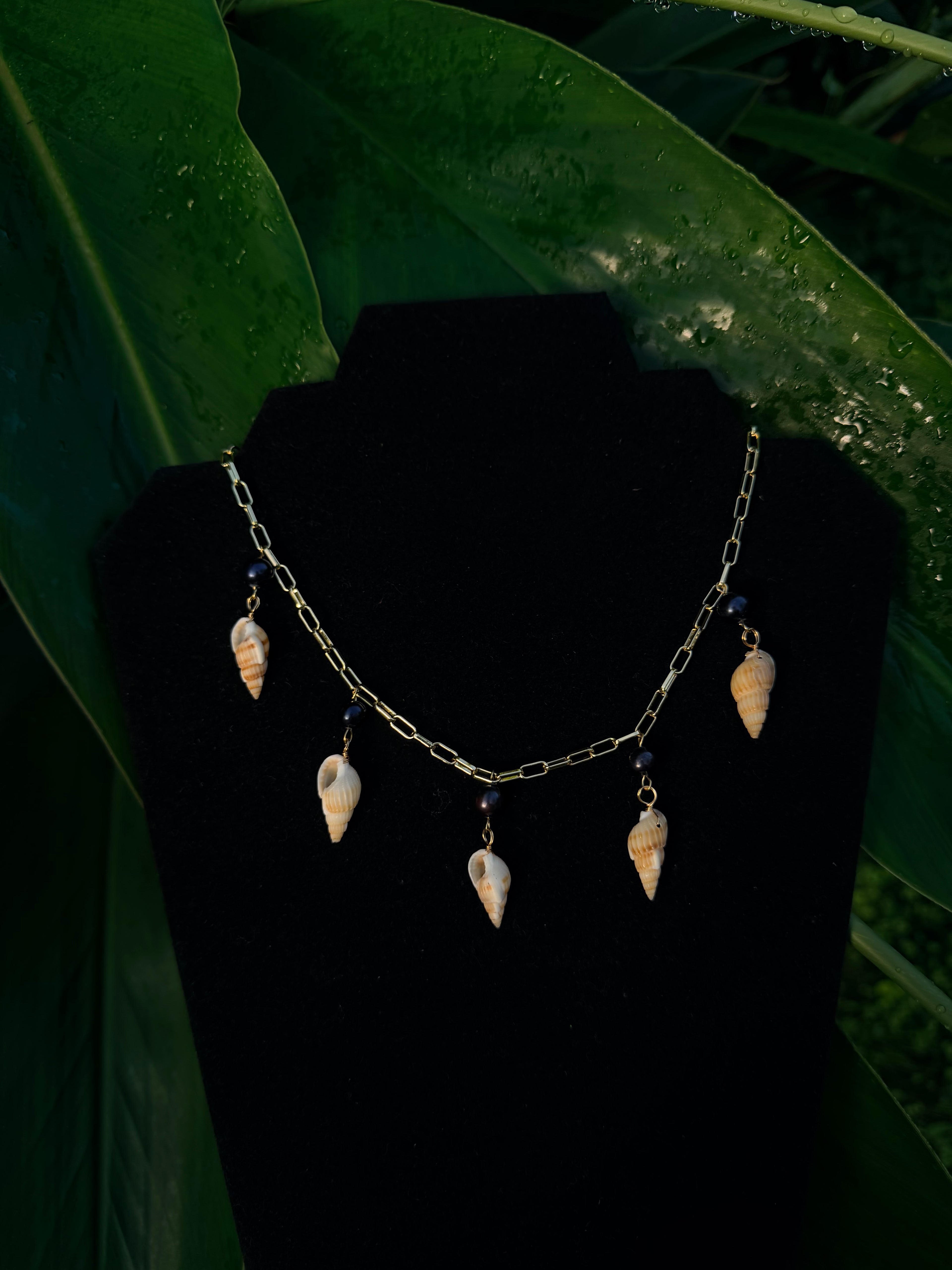 14k gold paper clip Pearl Shell Necklace