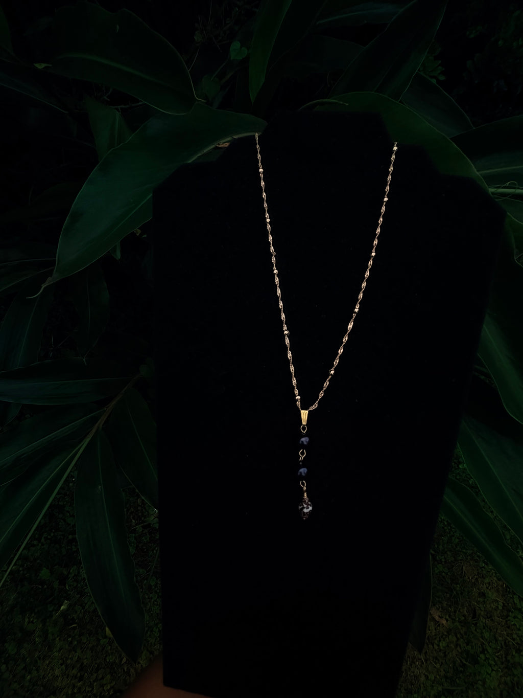 14K Gold Filled Twist Rope Necklace with Dark Pearls and Shell Drops