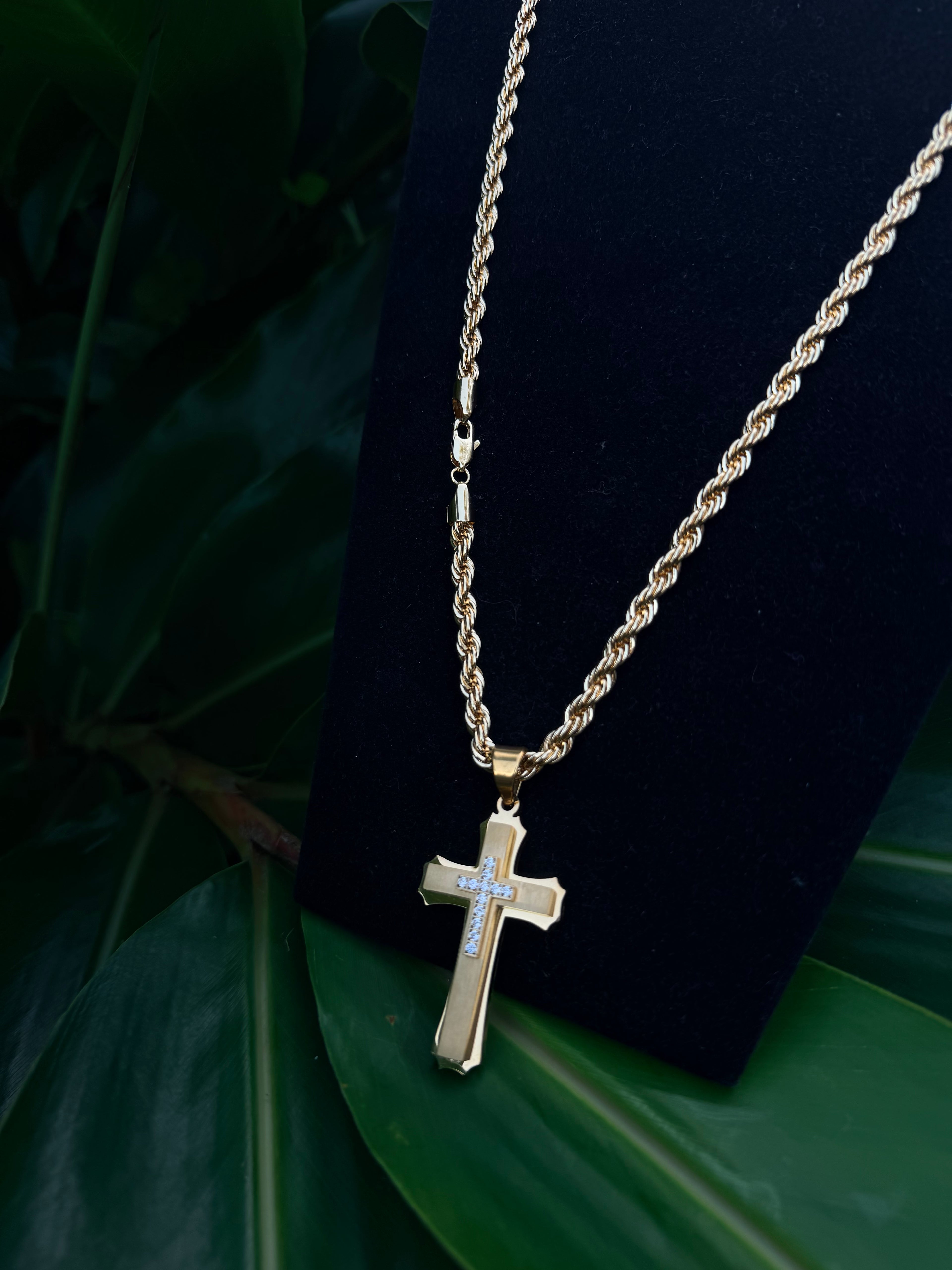 14k Gold Filled Cross Necklace Sets with Rope Chain