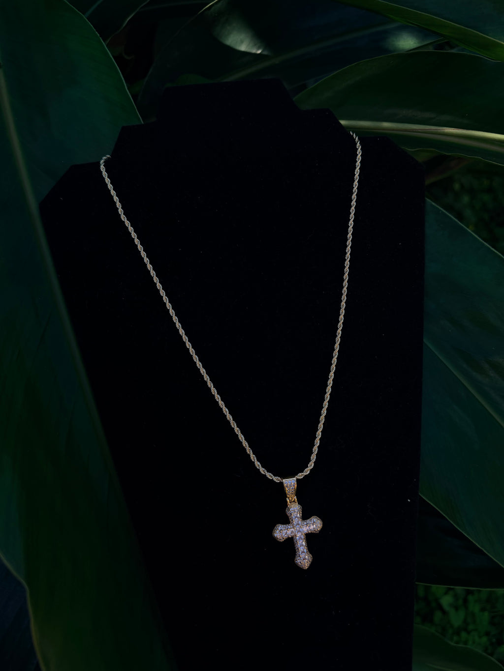 14k Gold Filled Diamond-Cut Chain with Iced-Out Cross Pendant