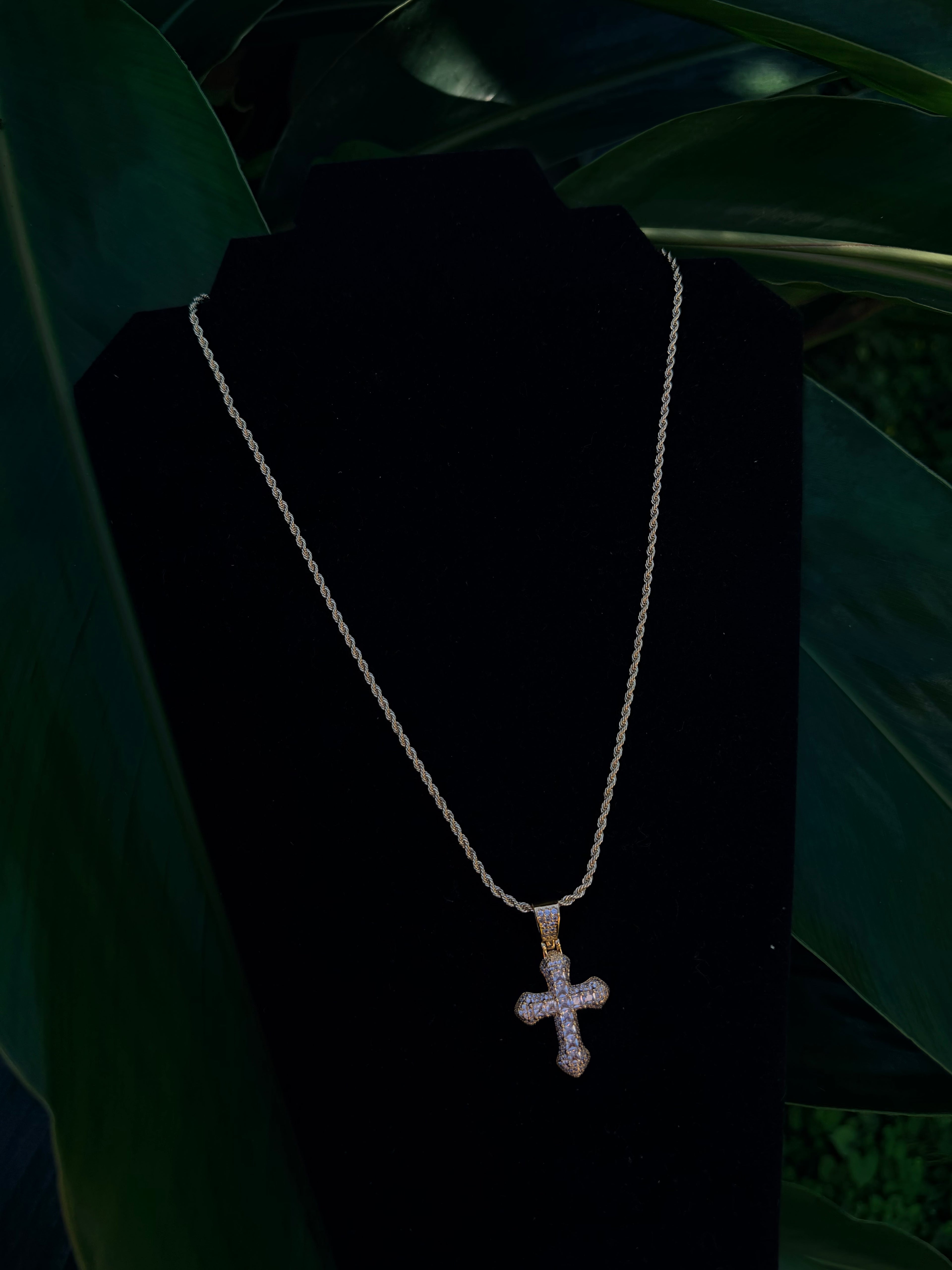 14k gold filled Diamond Cut With Iced Out Cross