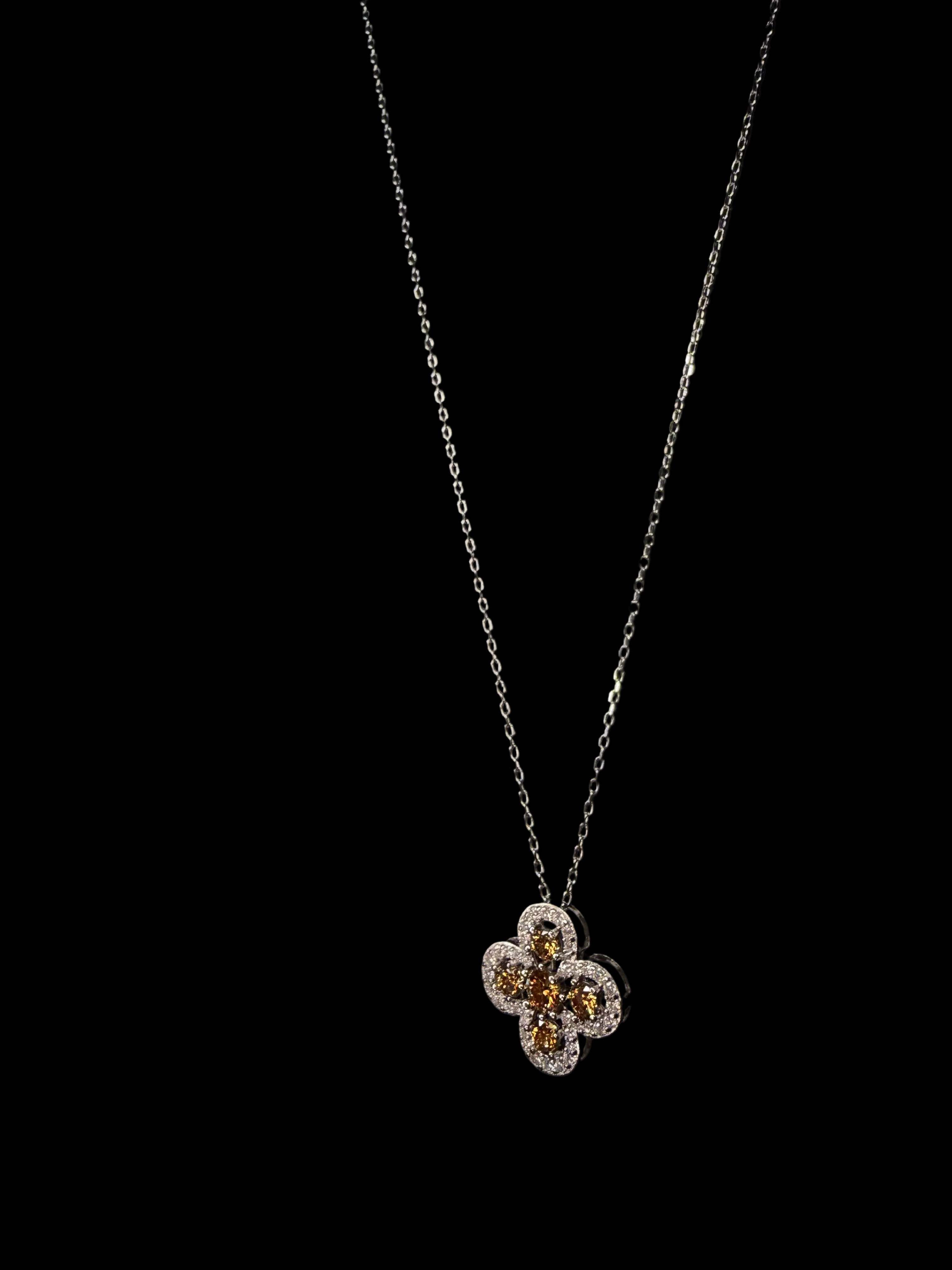 Chocolate Moissanite Clover , Cable Chain