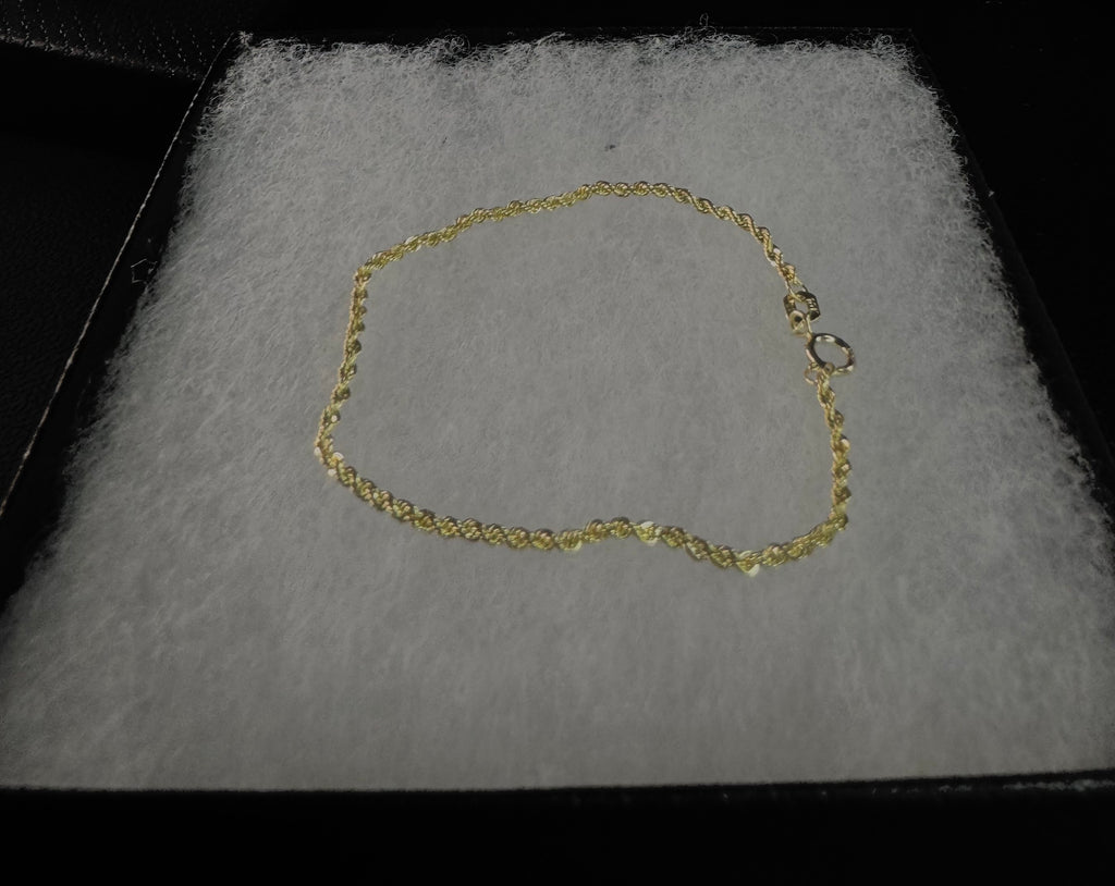 10k Solid Gold 2mm Diamond Cut Rope Bracelet 6 Inch