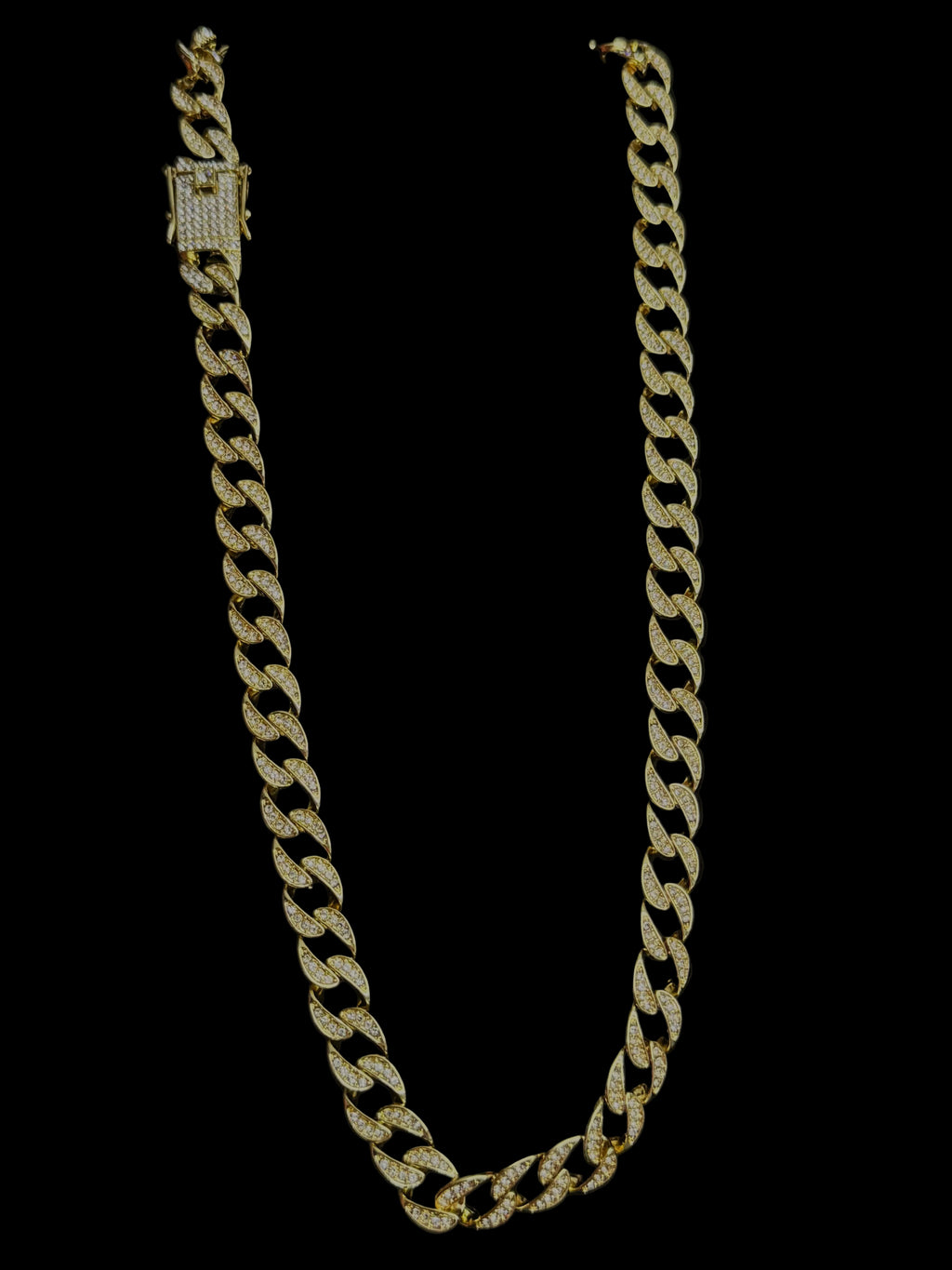 Iced Out 14k Gold Filled Cuban Link Chain - 24" Length, 10mm Wide, Tarnish Resistant
