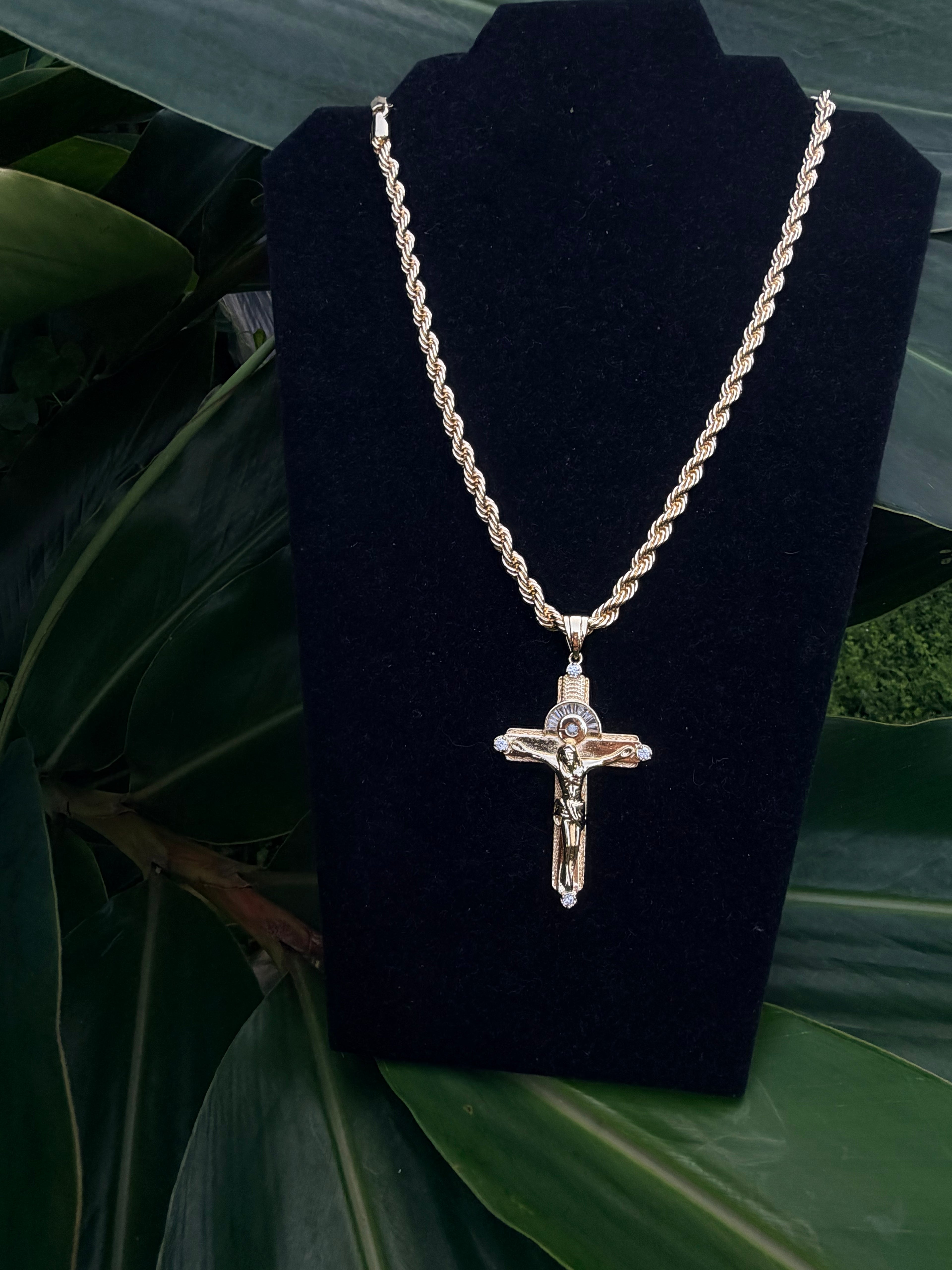 14k Gold Filled Cross Necklace Sets with Rope Chain