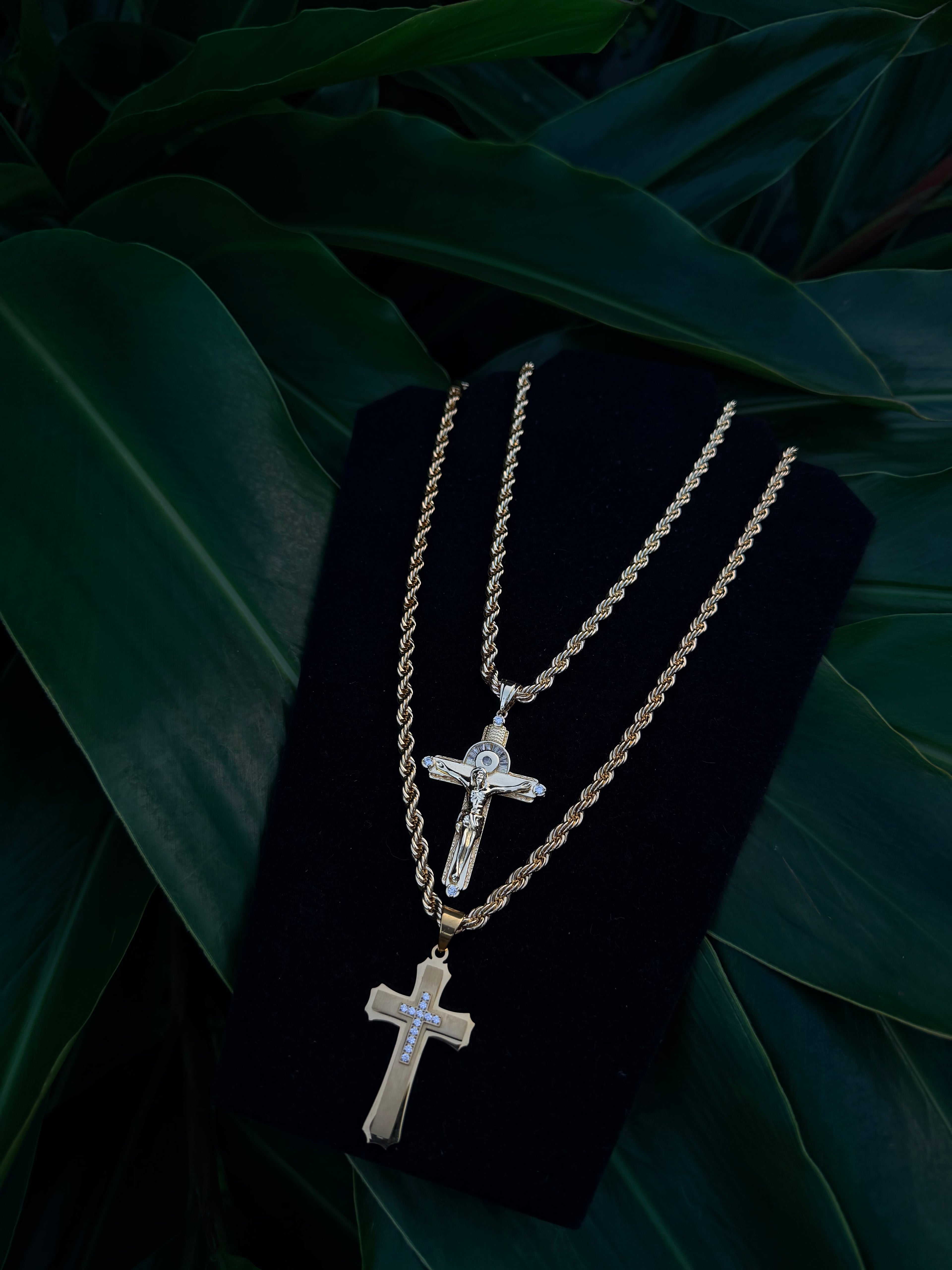 14k Gold Filled Cross Necklace Sets with Rope Chain