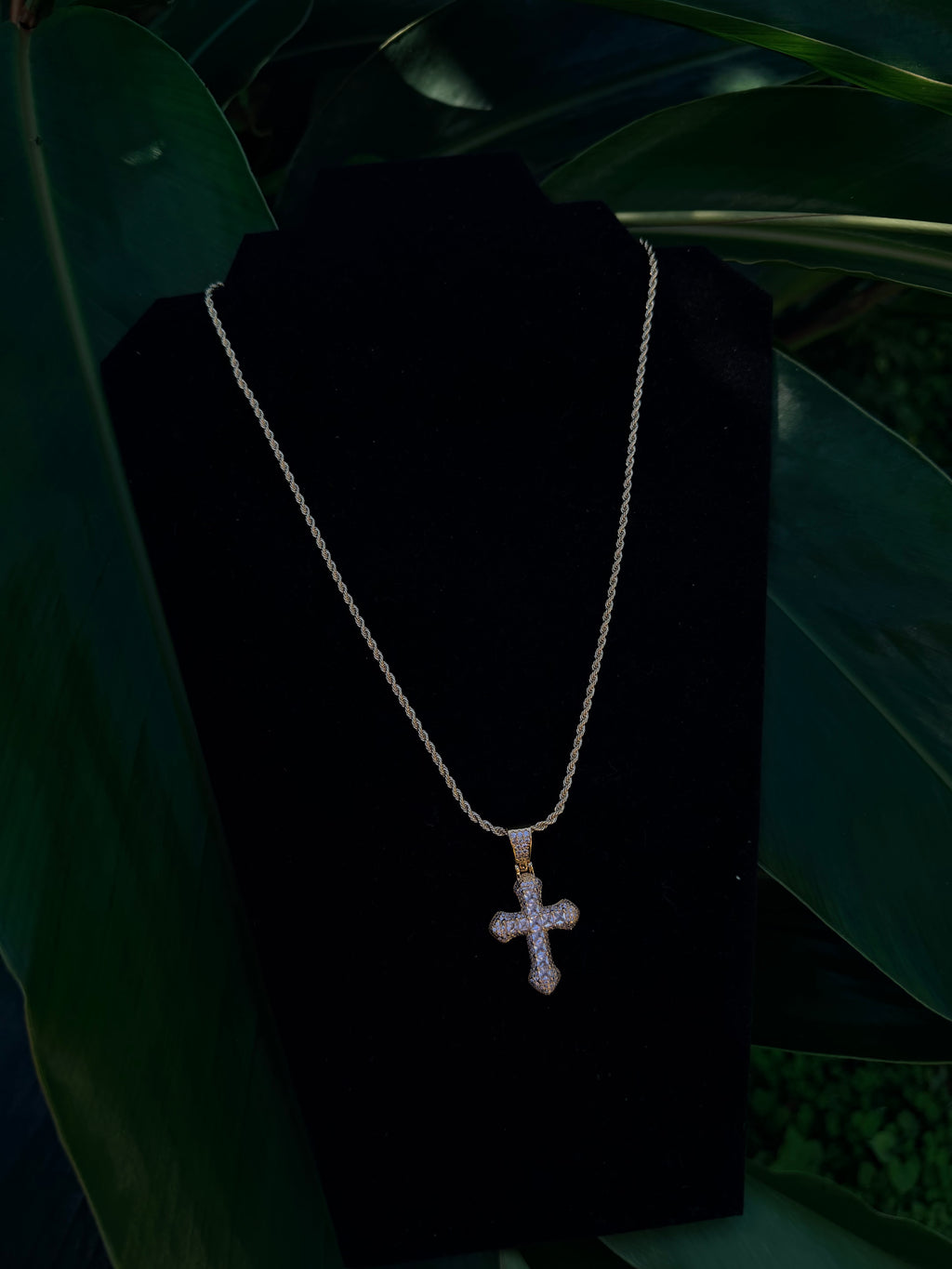 14k Gold Filled Diamond-Cut Chain with Iced-Out Cross Pendant
