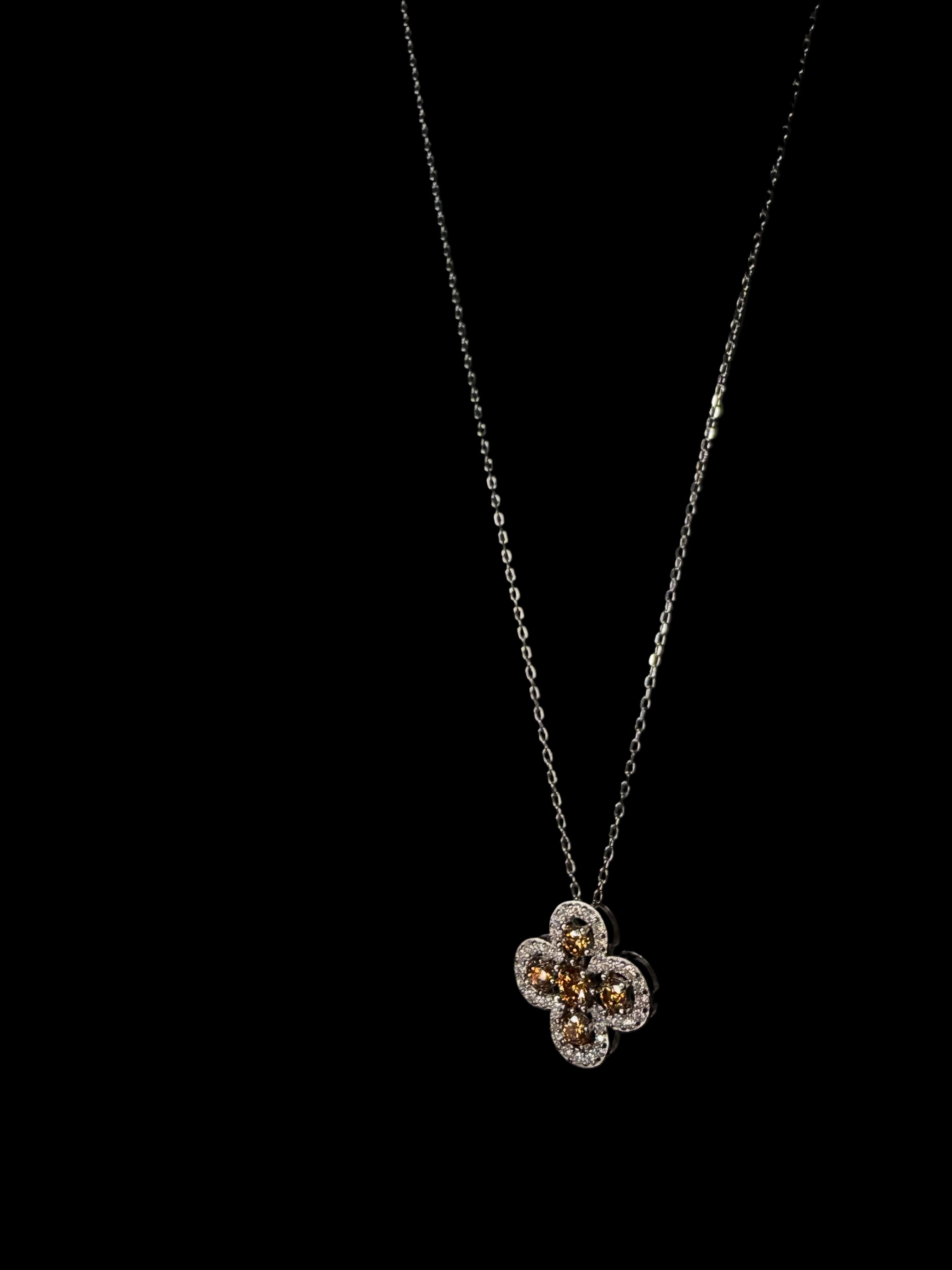 Chocolate Moissanite Clover , Cable Chain