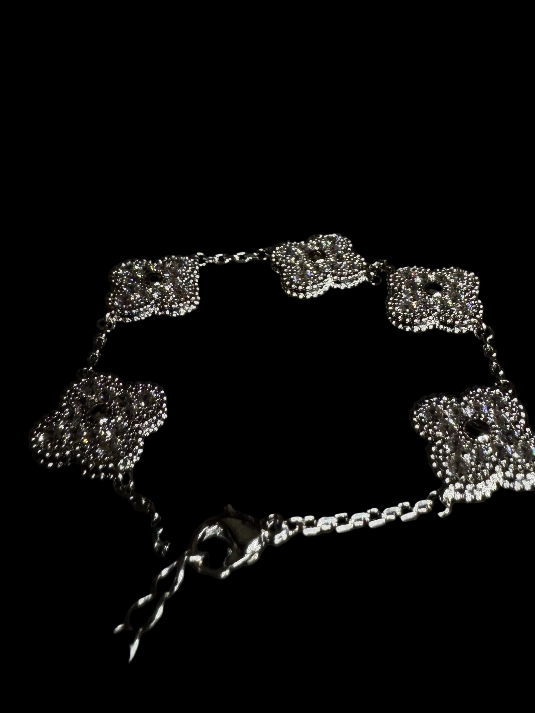 Moissanite Sterling Silver 4 Leaf Clover Bracelet