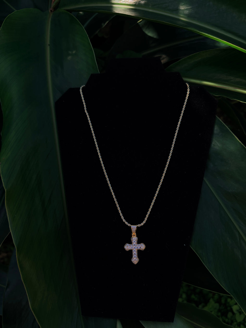 14k Gold Filled Diamond-Cut Chain with Iced-Out Cross Pendant
