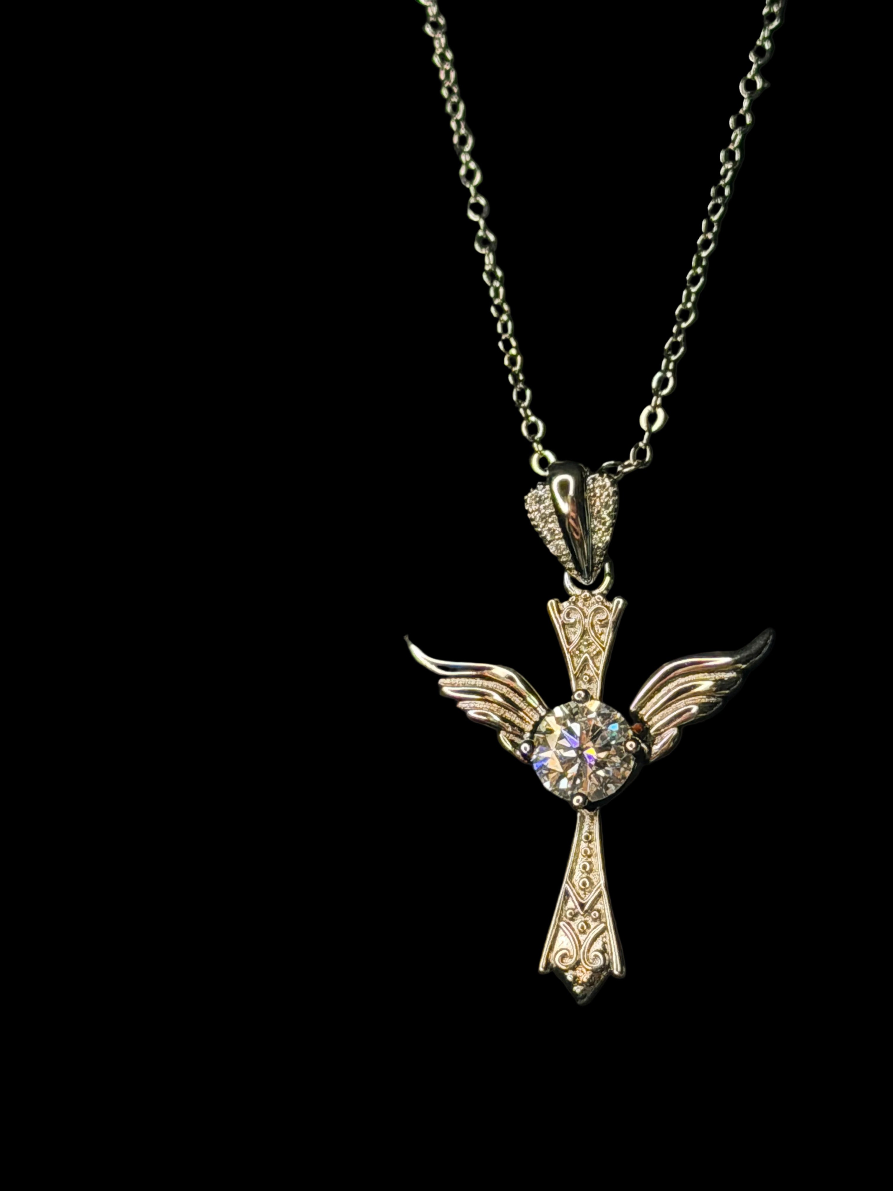 925 Cable Chain / Moissanite Cross Angle Pendant