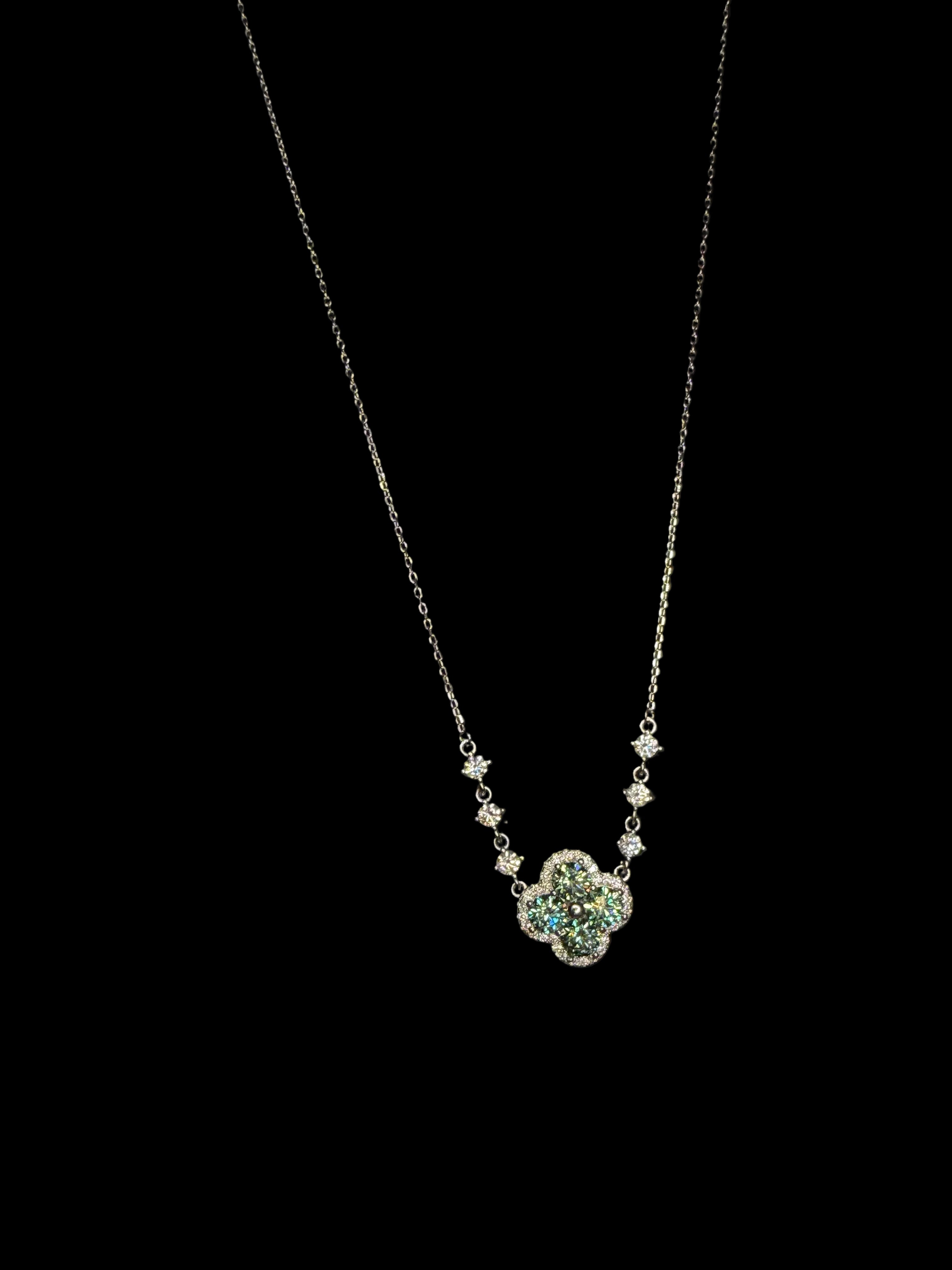 Baby blue 4 Leaf clover genuine Moissanite chain
