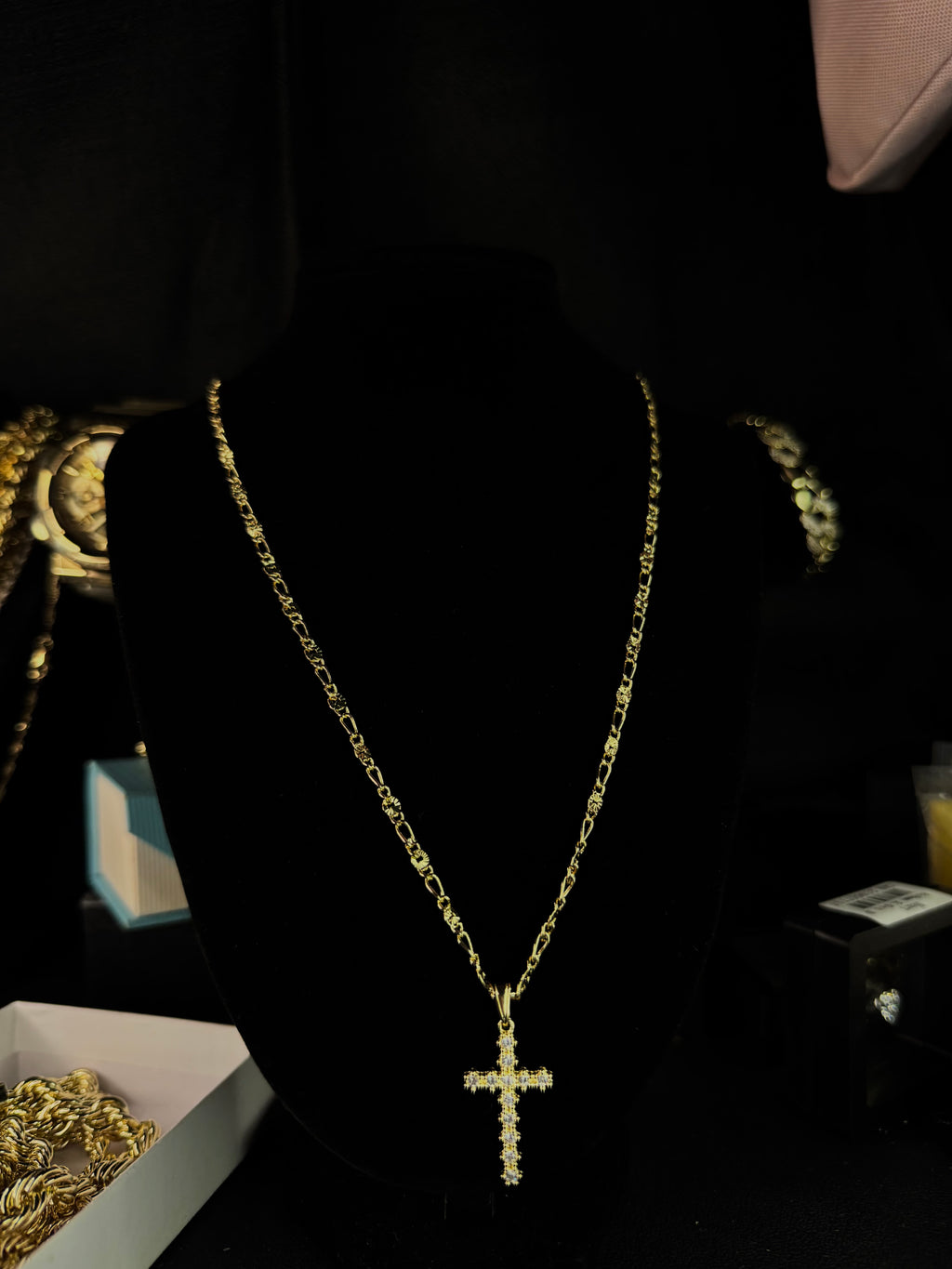 Valentino Link 14k Gold-Filled Necklace with Cross Pendant, 2mm Width, 22-inch Length, Tarnish-Resistant
