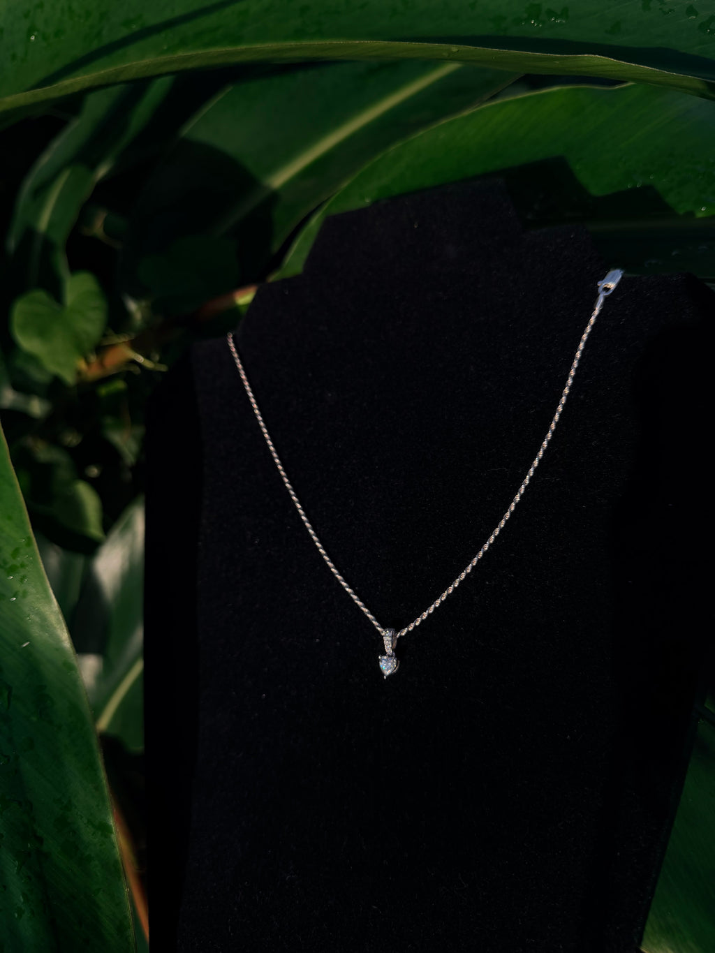 925 Sterling Silver Heart Moissanite Necklace with 0.5 Carat Genuine Stone and 20-Inch Rope Chain