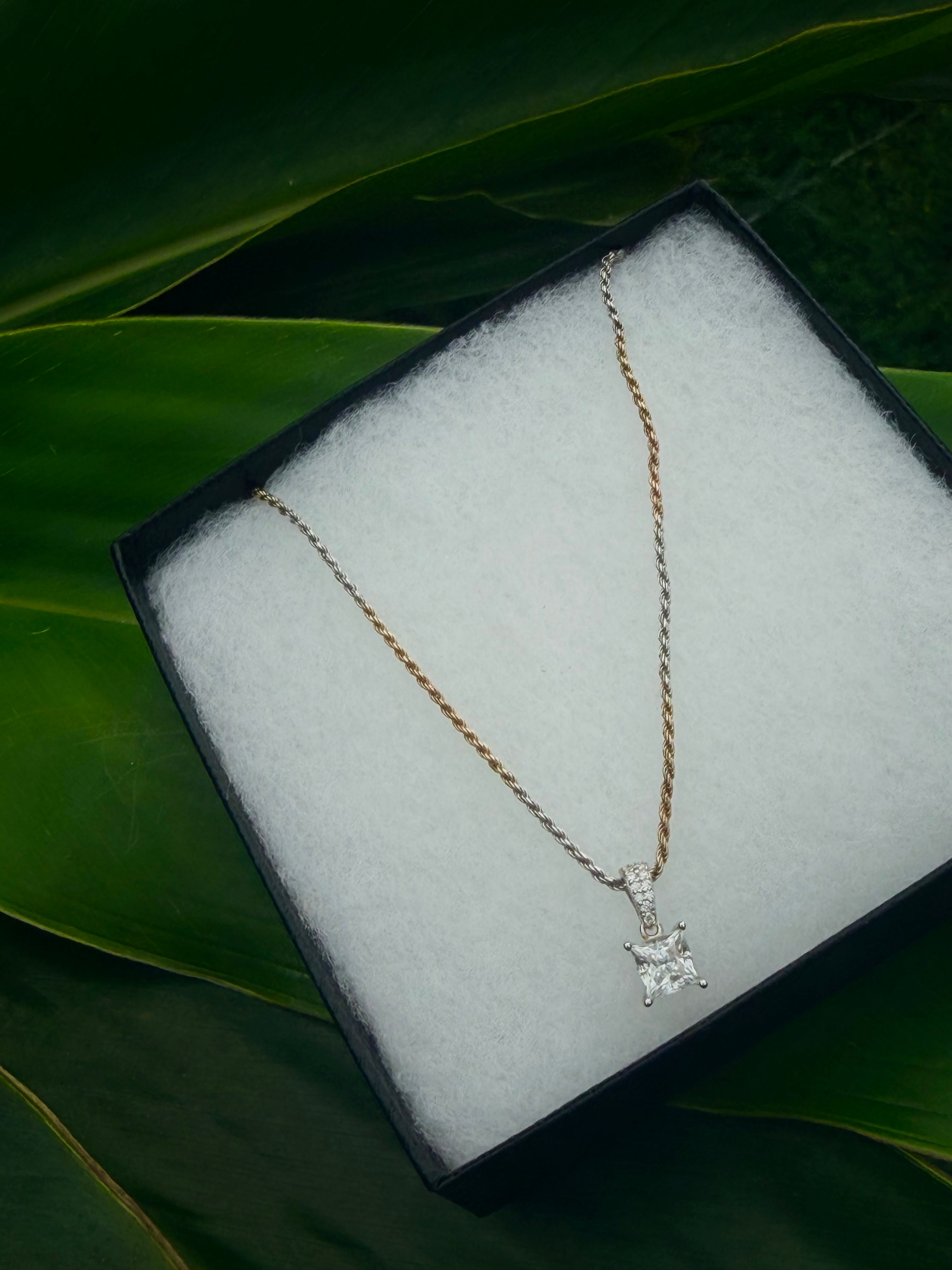 Tricolor Moissanite Luxury Link Necklace in 925 Sterling Silver with 1.20 Carat Moissanite
