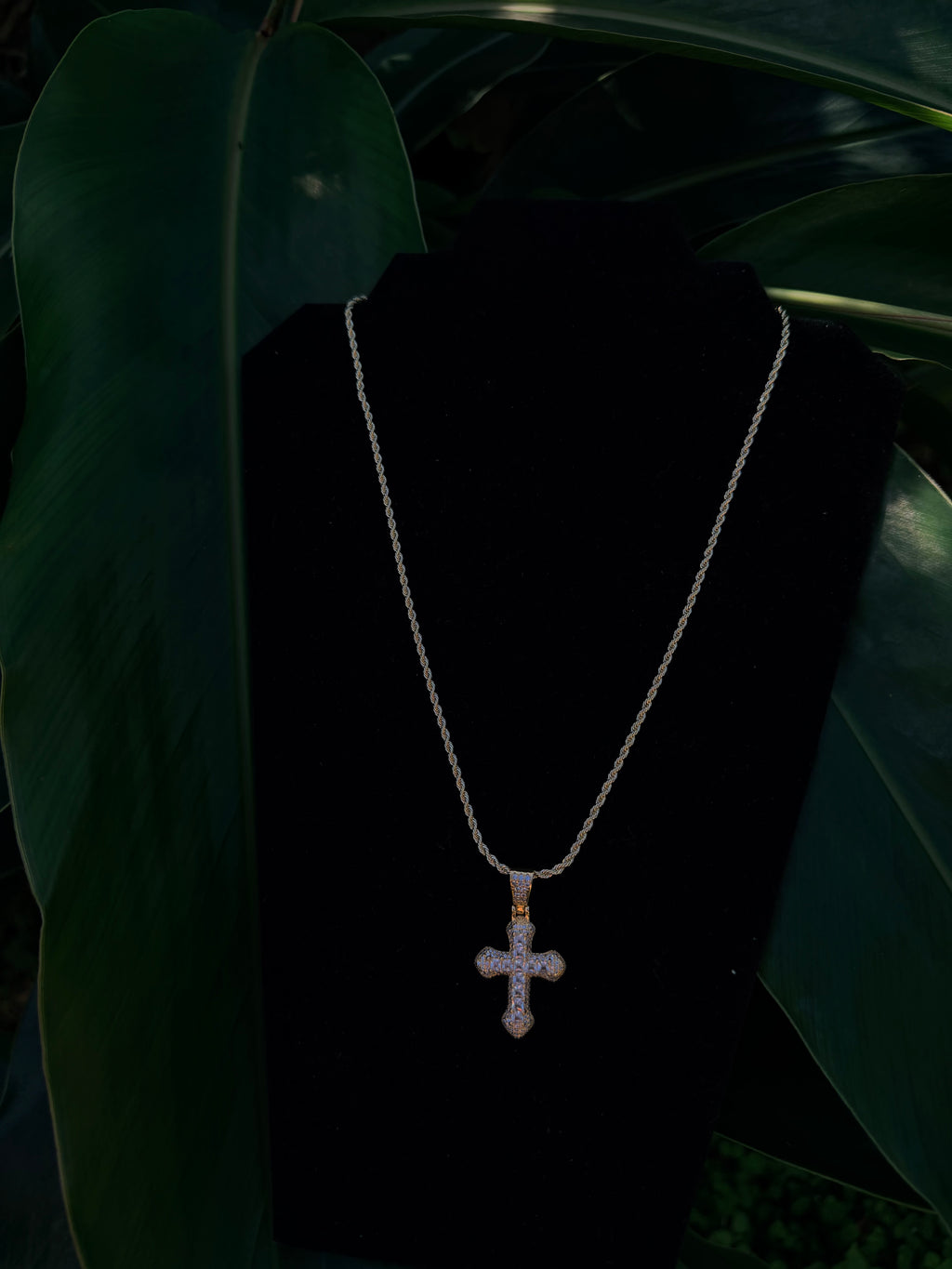 14k Gold Filled Diamond-Cut Chain with Iced-Out Cross Pendant