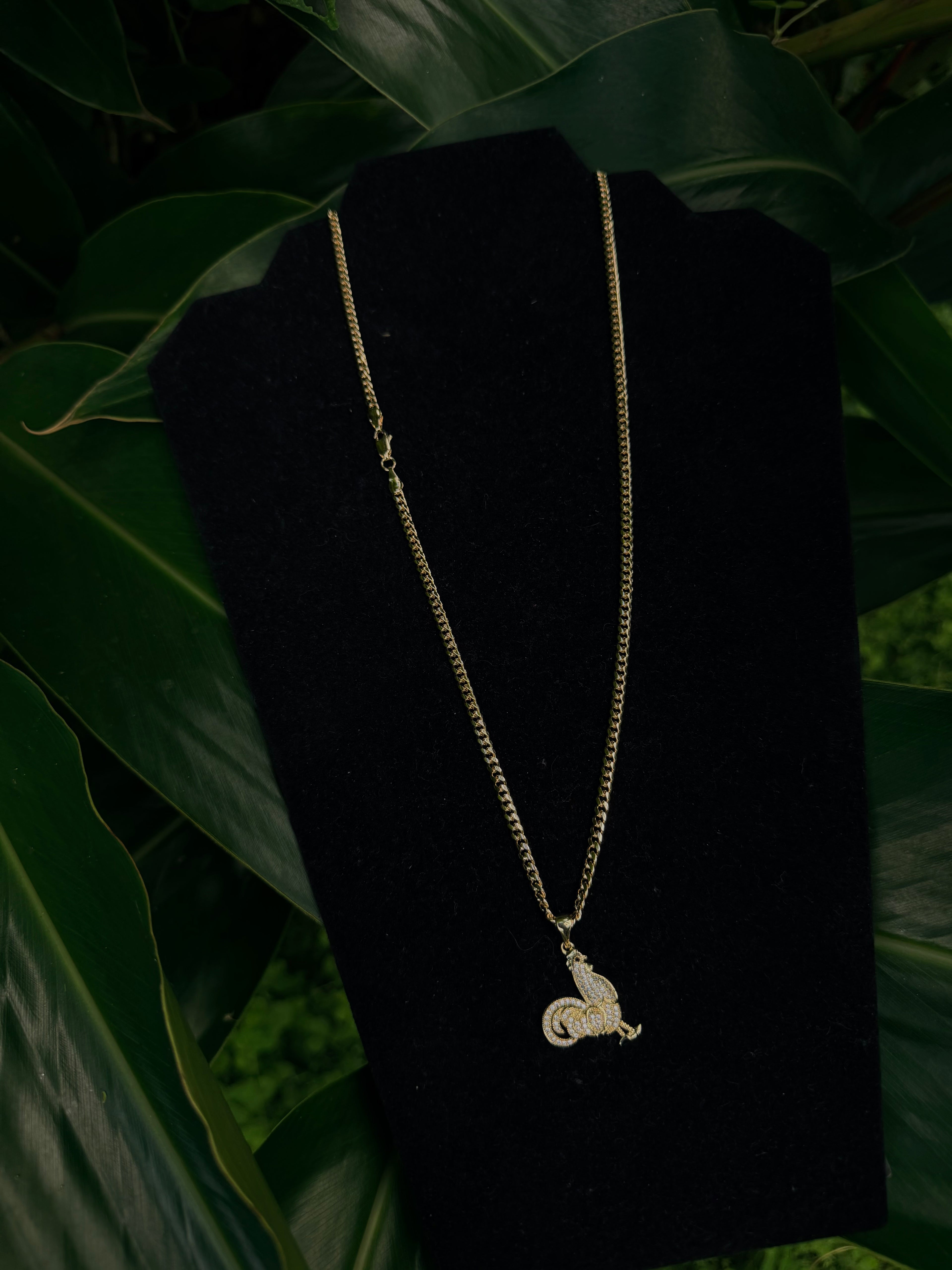 Cuban Link Iced Out Rooster Jewelry Set – 14K Gold Filled Chain with Diamond-Accented Rooster Pendant