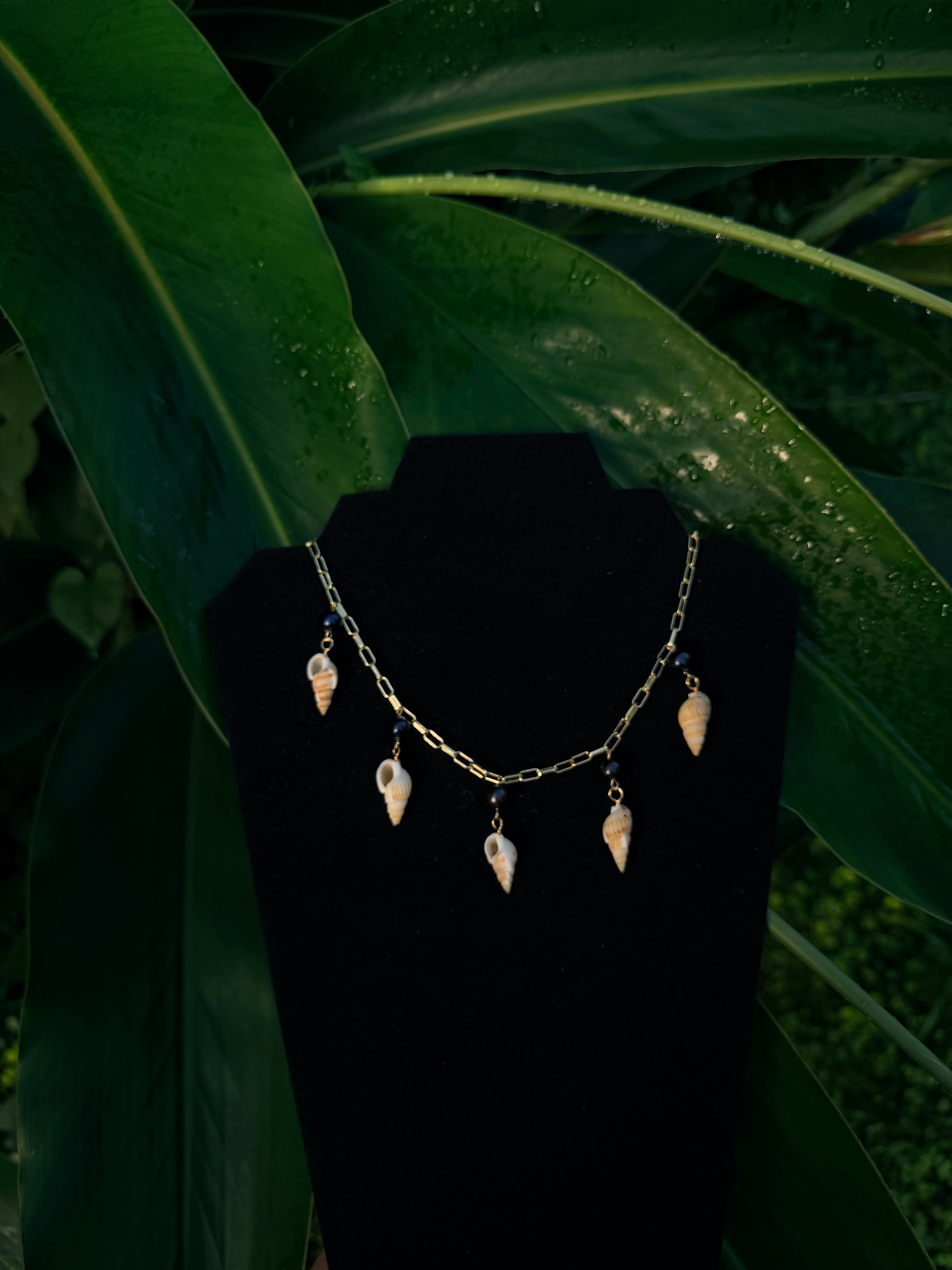 14k gold paper clip Pearl Shell Necklace