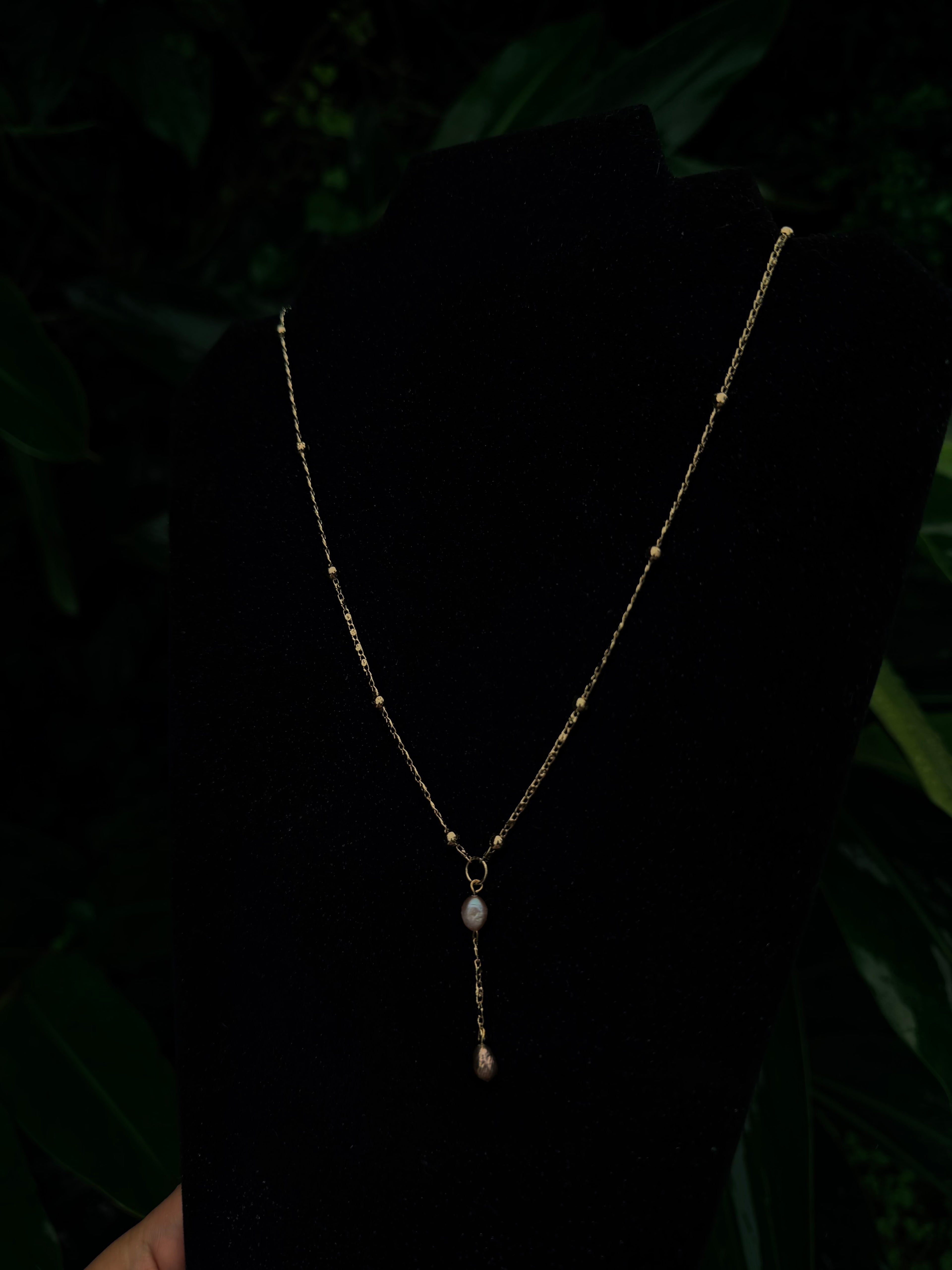 14k gold filled pink pearl drop down chain