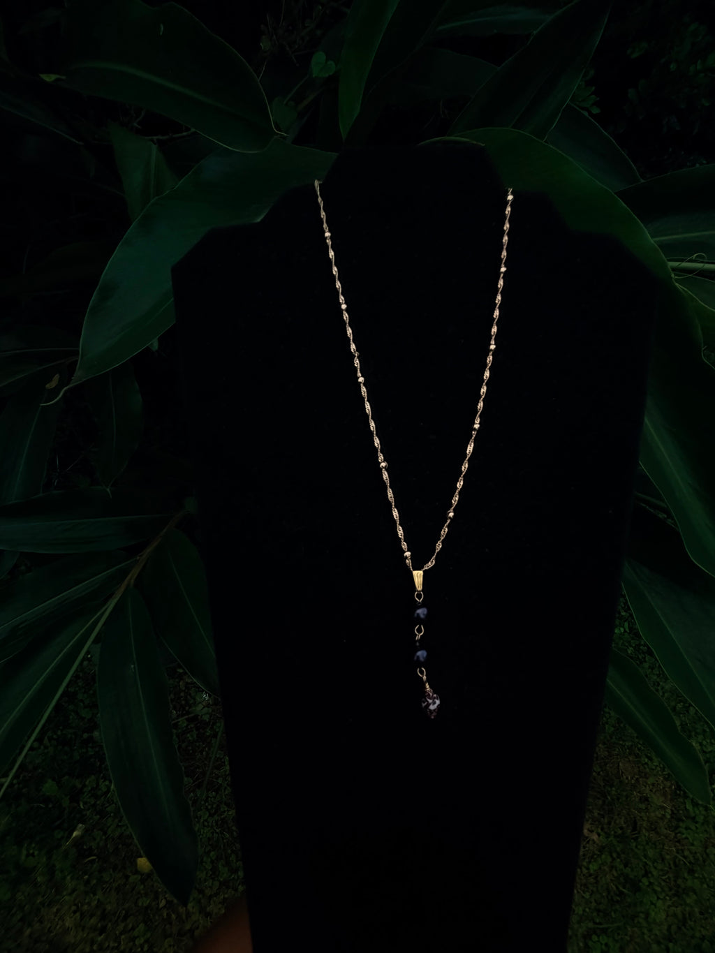 14K Gold Filled Twist Rope Necklace with Dark Pearls and Shell Drops