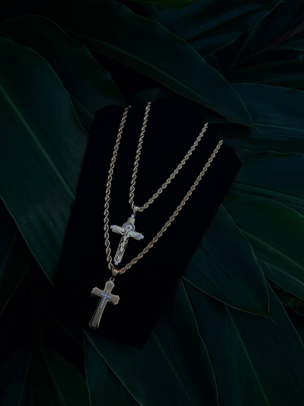 14k Gold Filled Cross Necklace Sets with Rope Chain