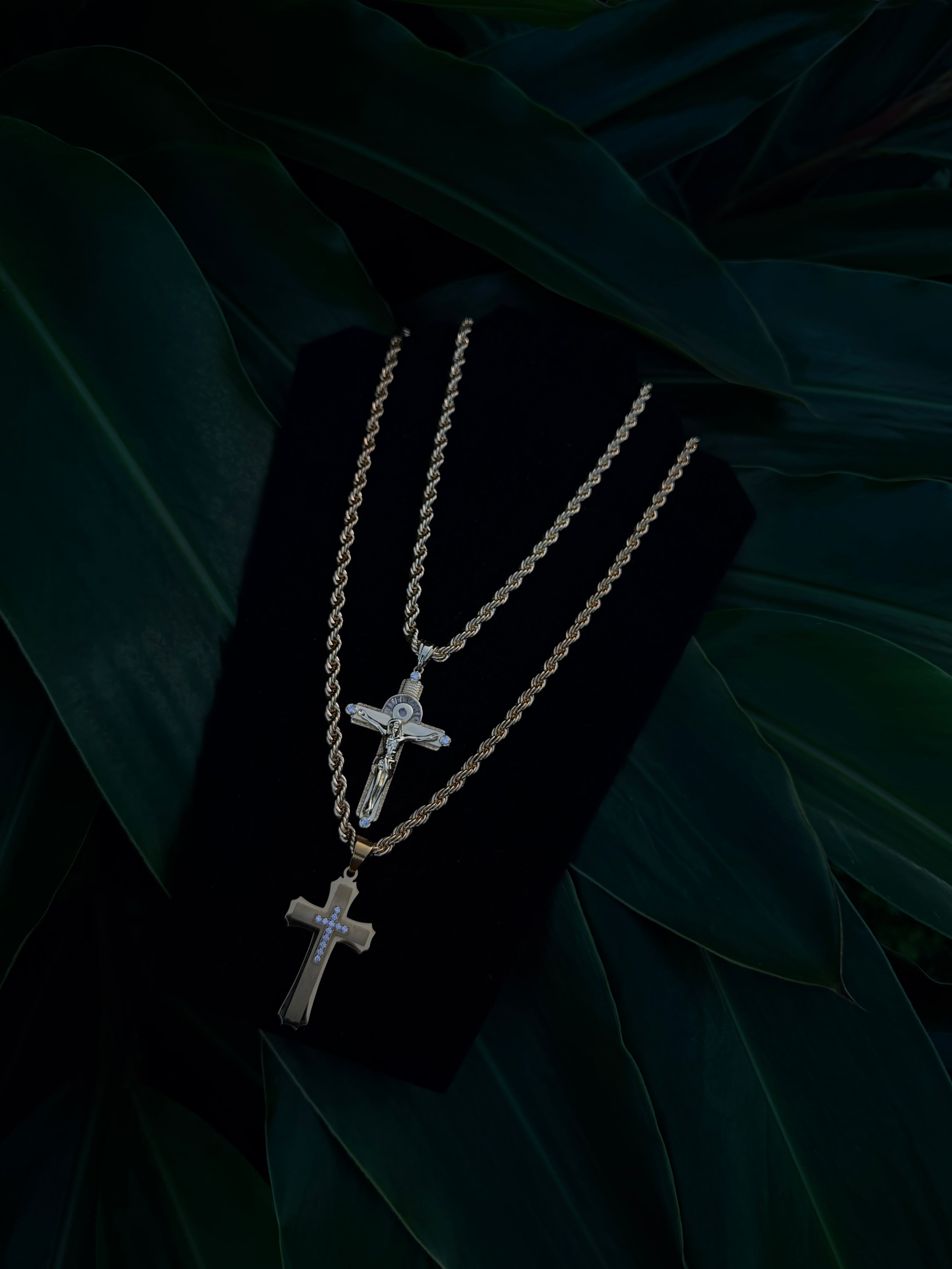 14k Gold Filled Cross Necklace Sets with Rope Chain