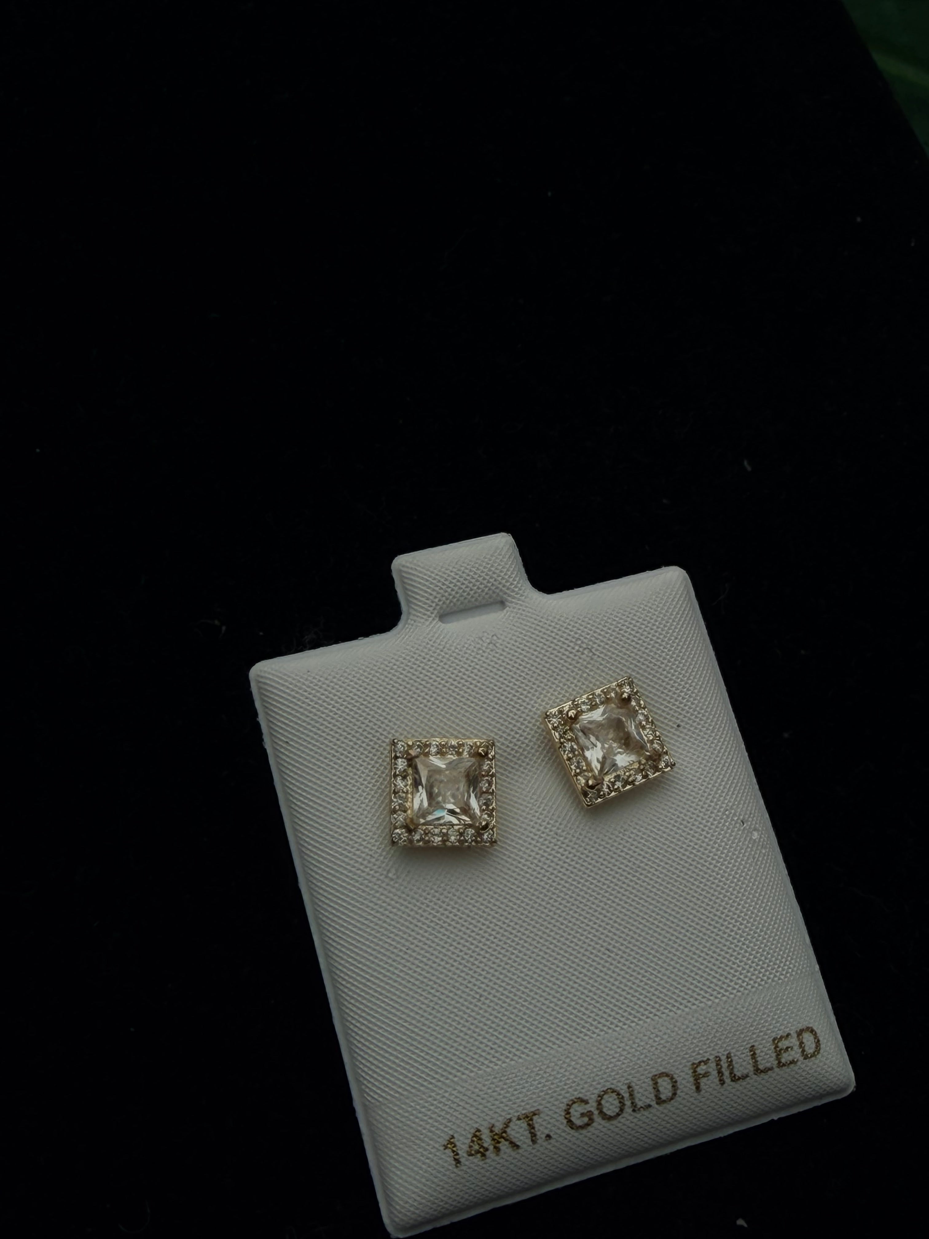 14K Gold Filled Square Cubic Zirconia Earrings – Tarnish Resistant, Water Resistant, Hypoallergenic