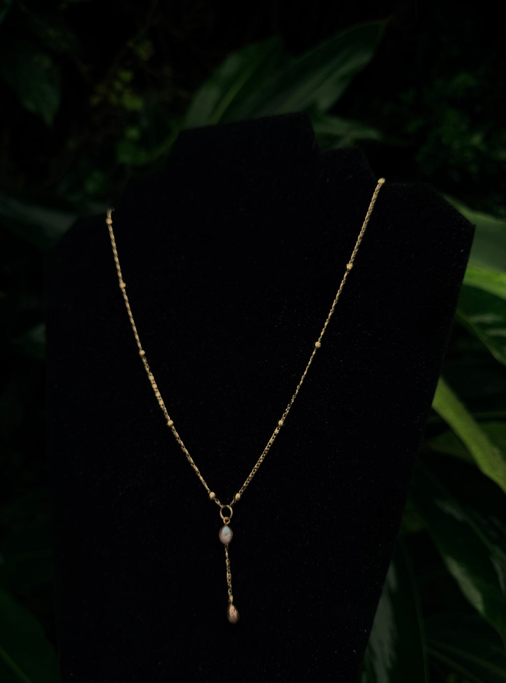 14k gold filled pink pearl drop down chain