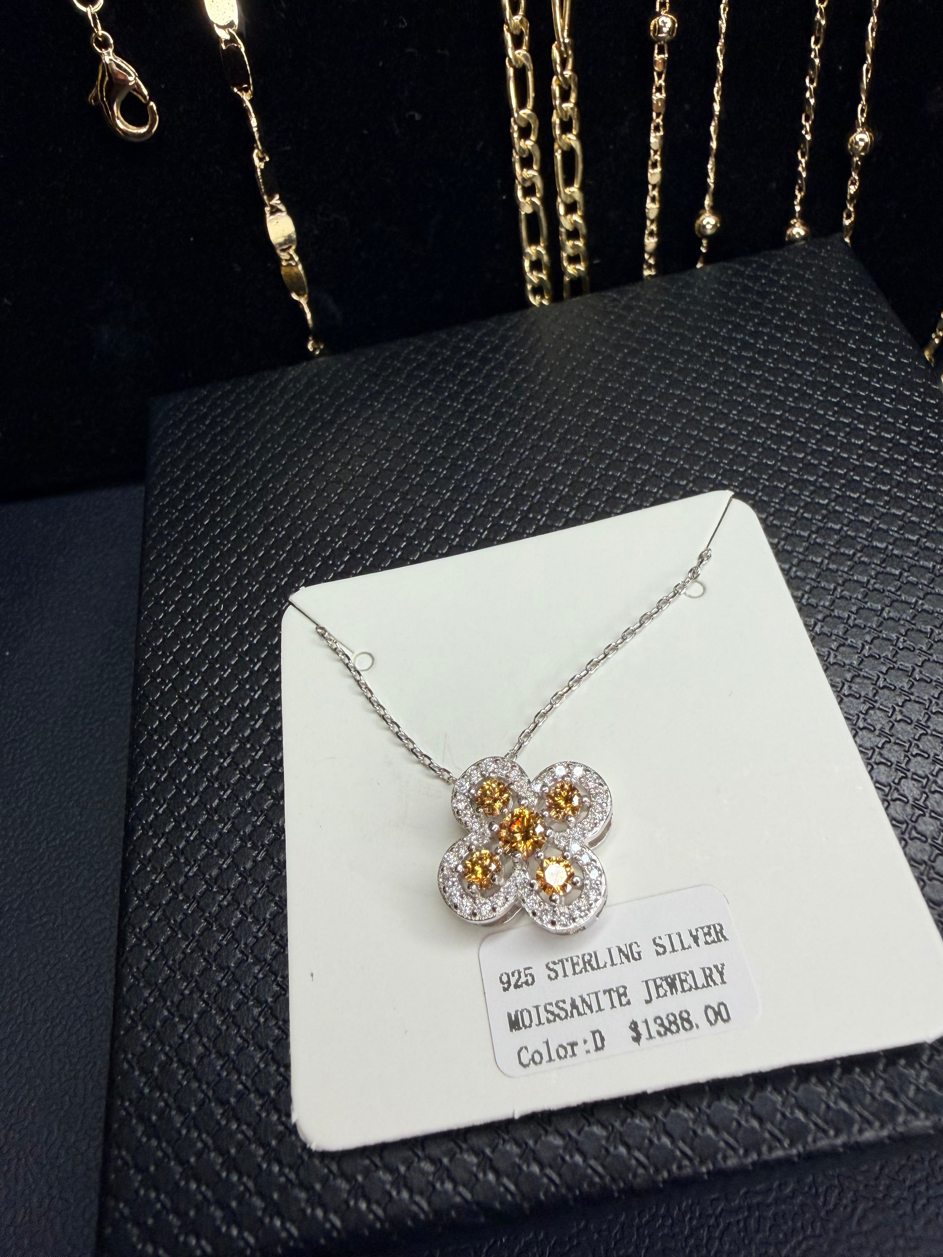 Chocolate Moissanite Clover , Cable Chain