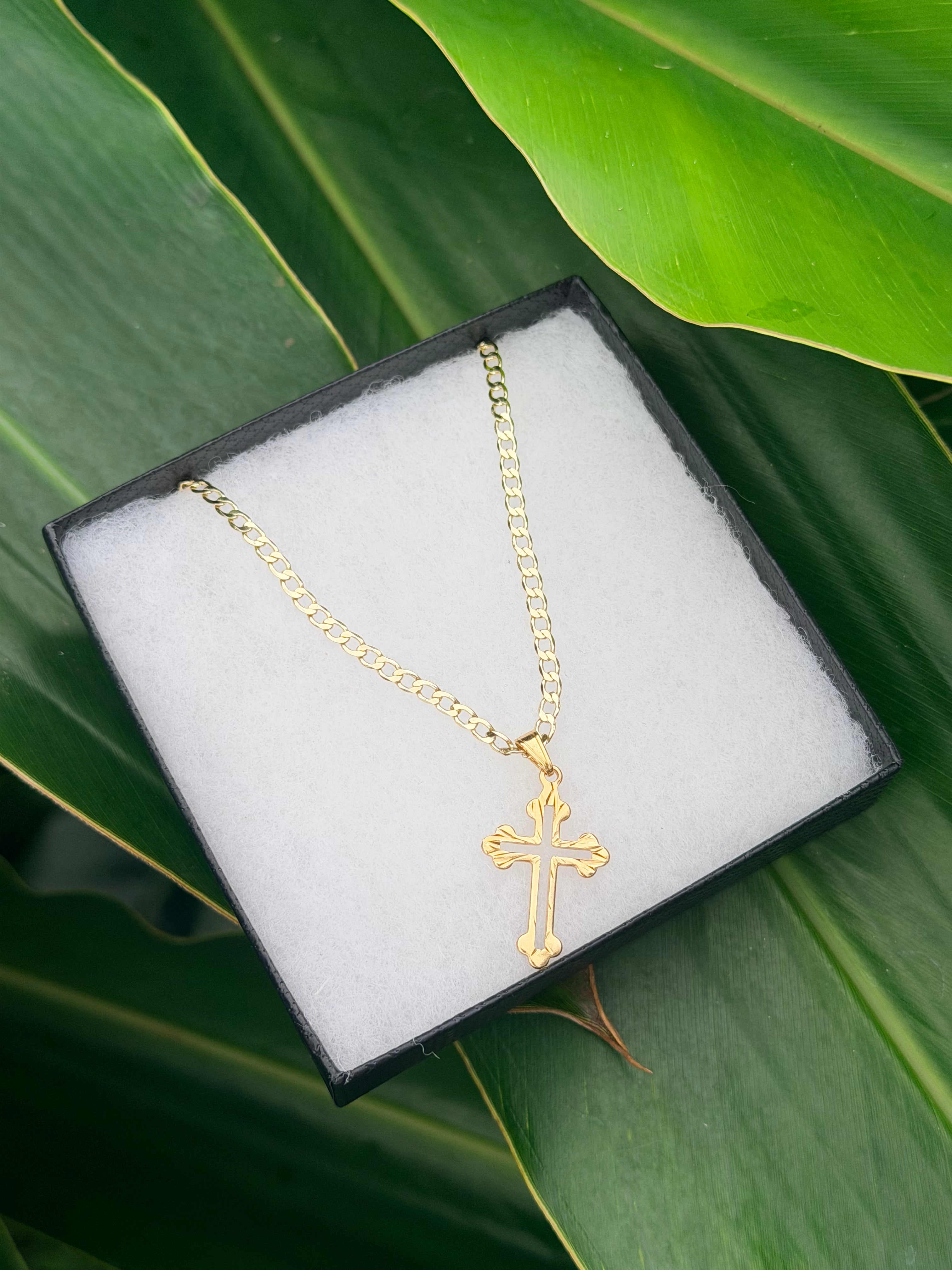 Simple Diamond cut cross set- 14k Gold filled